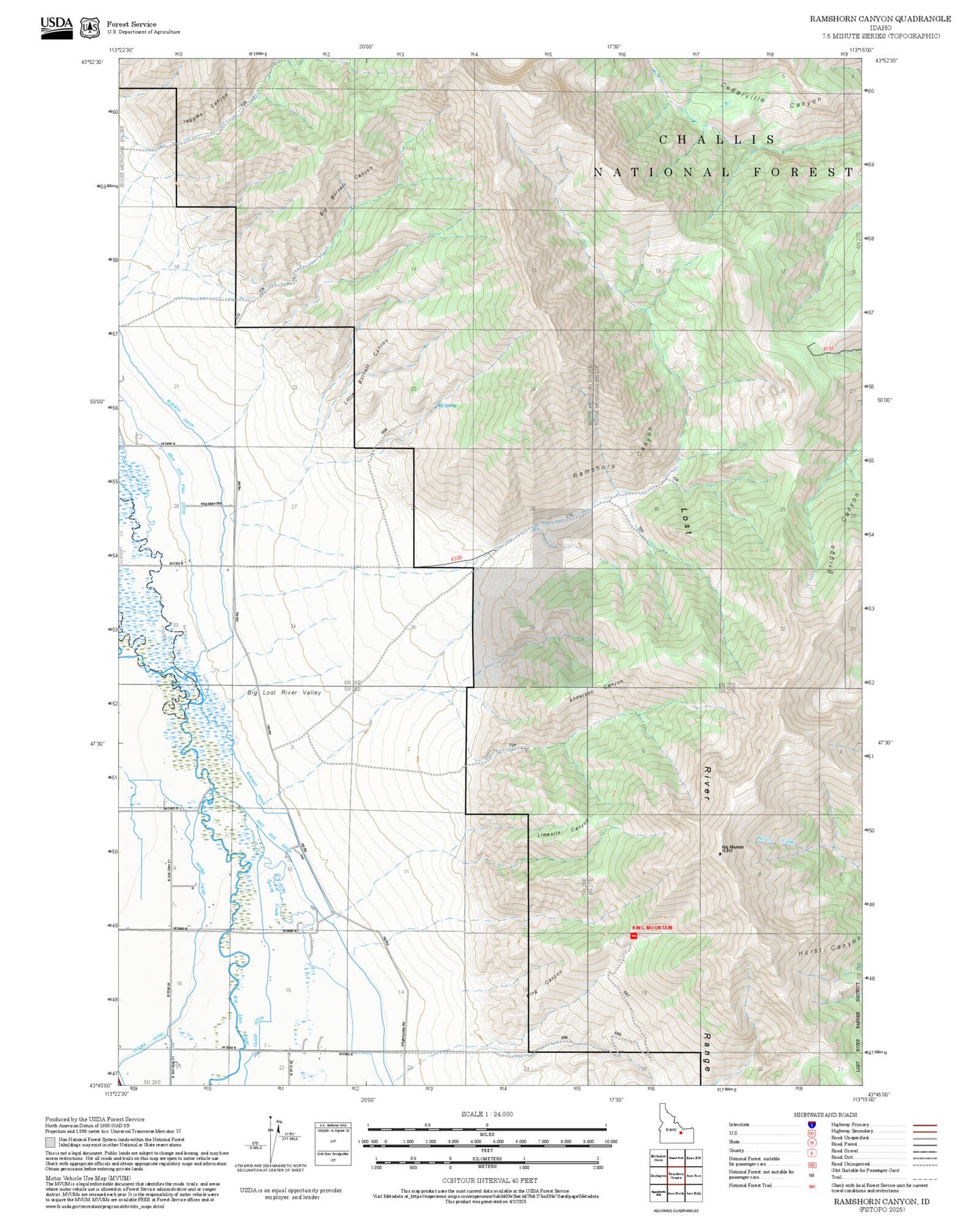 2025 Forest Service Topo Map of Ramshorn Canyon Idaho