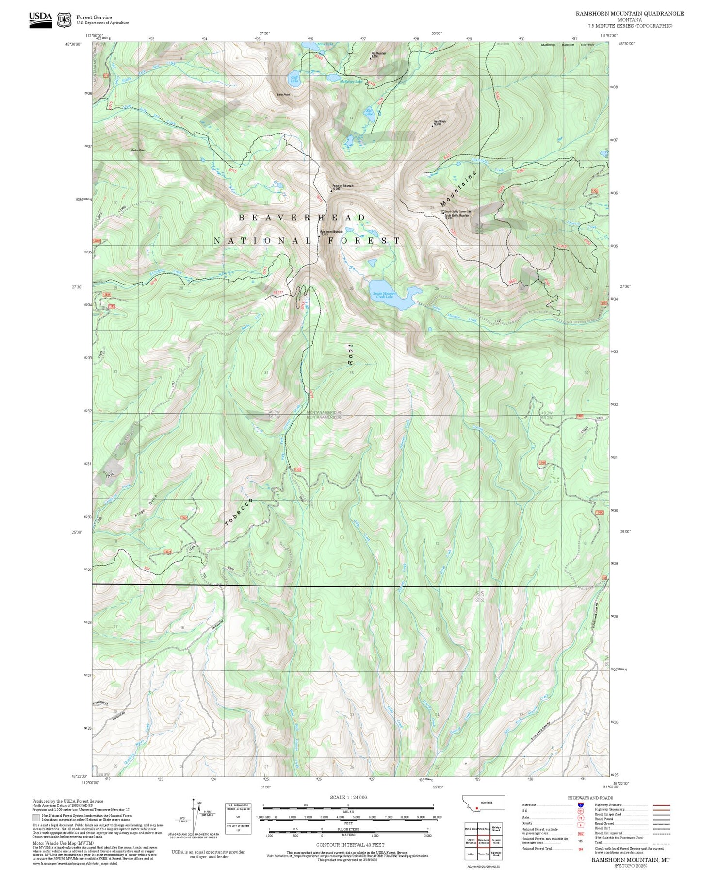 2025 Forest Service Topo Map of Ramshorn Mountain Montana