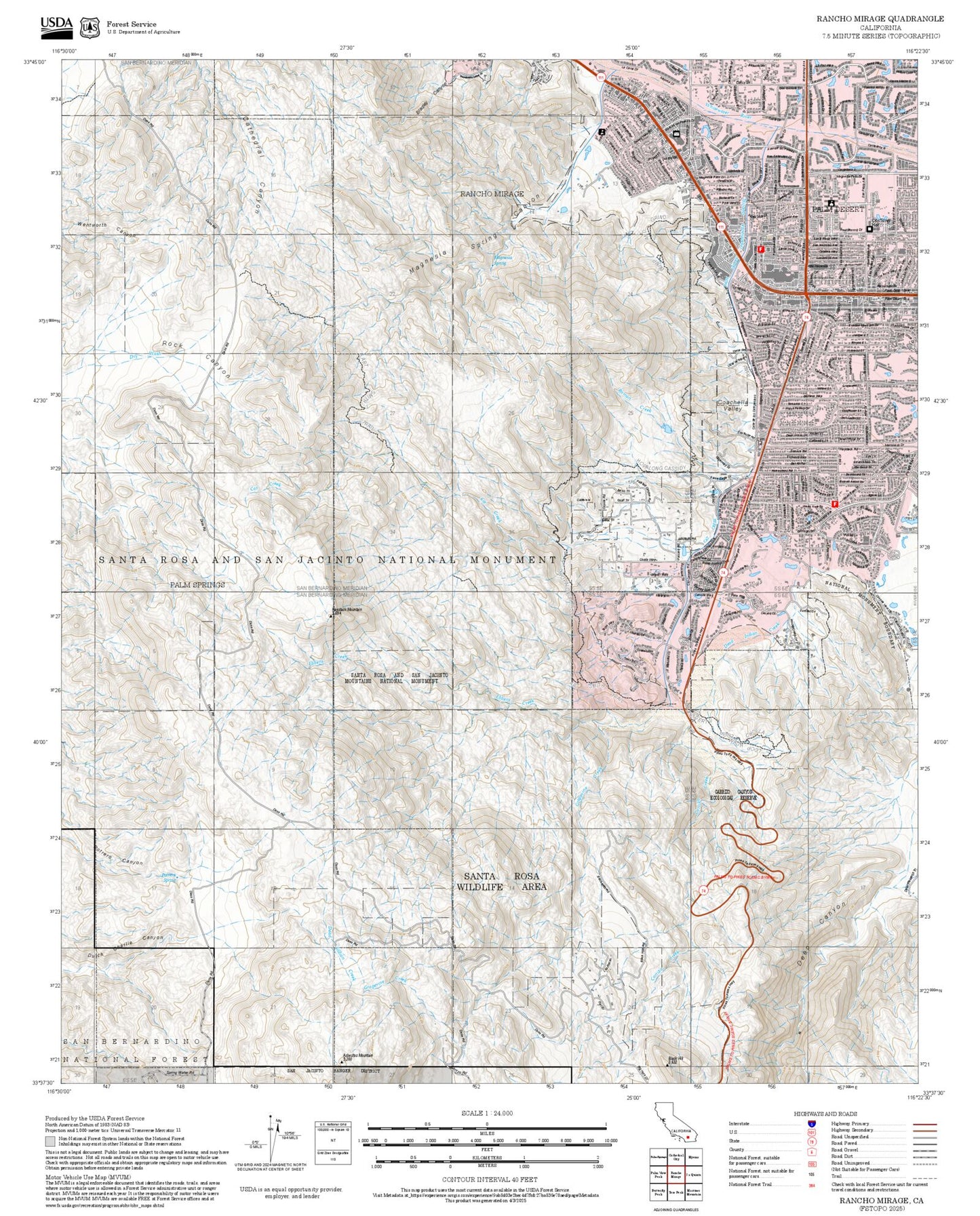 2025 Forest Service Topo Map of Rancho Mirage California