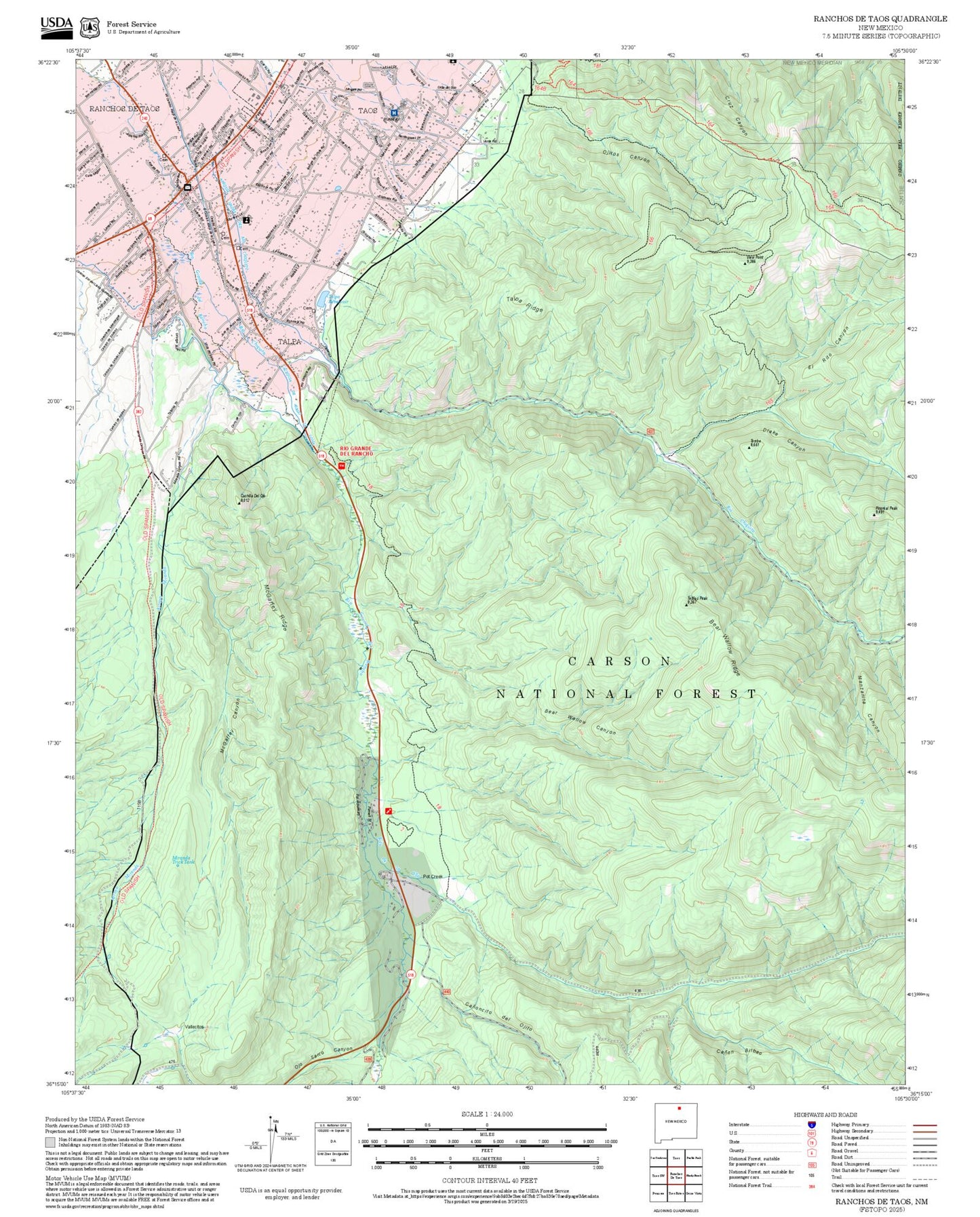 2025 Forest Service Topo Map of Ranchos De Taos New Mexico