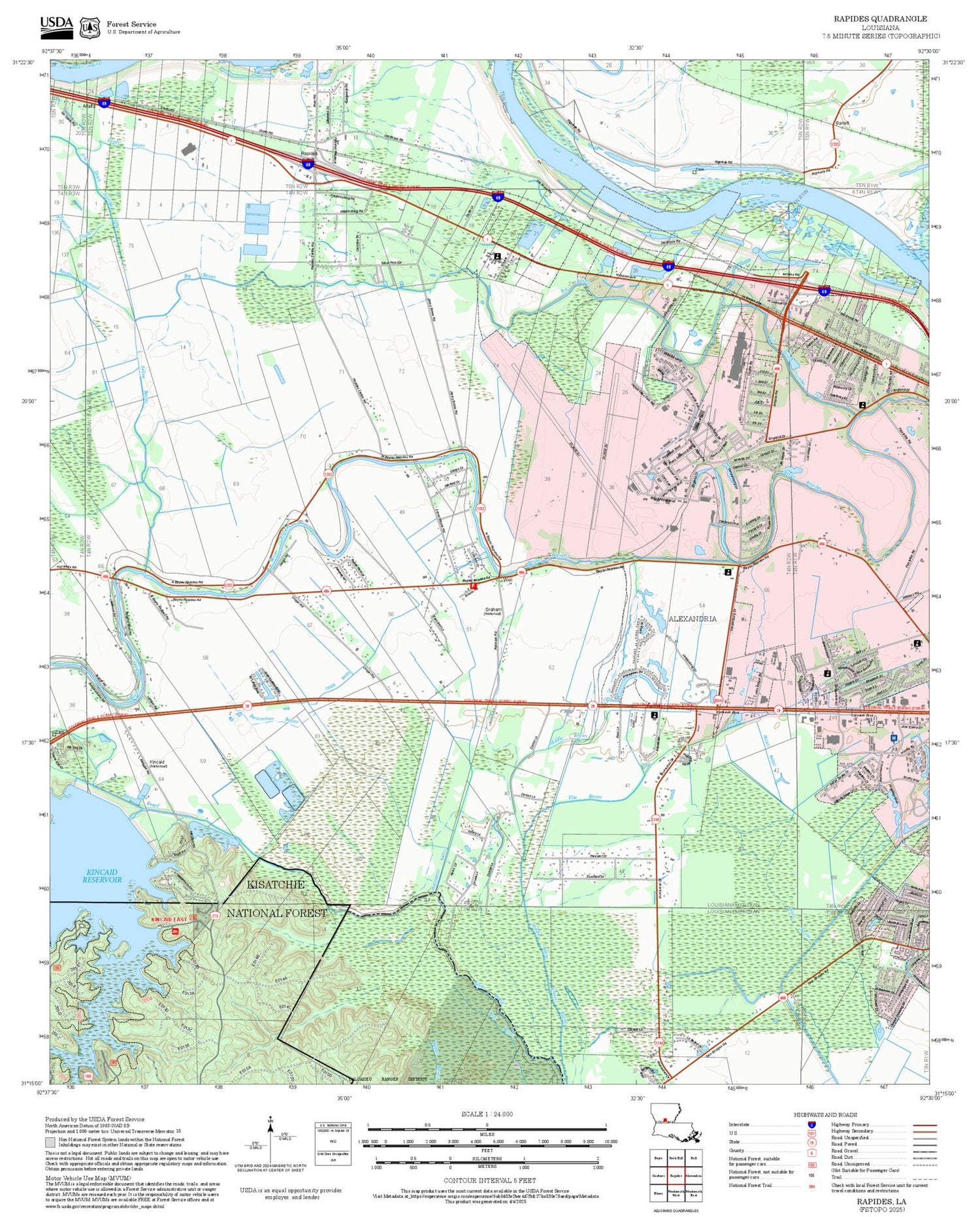 2025 Forest Service Topo Map of Rapides Louisiana