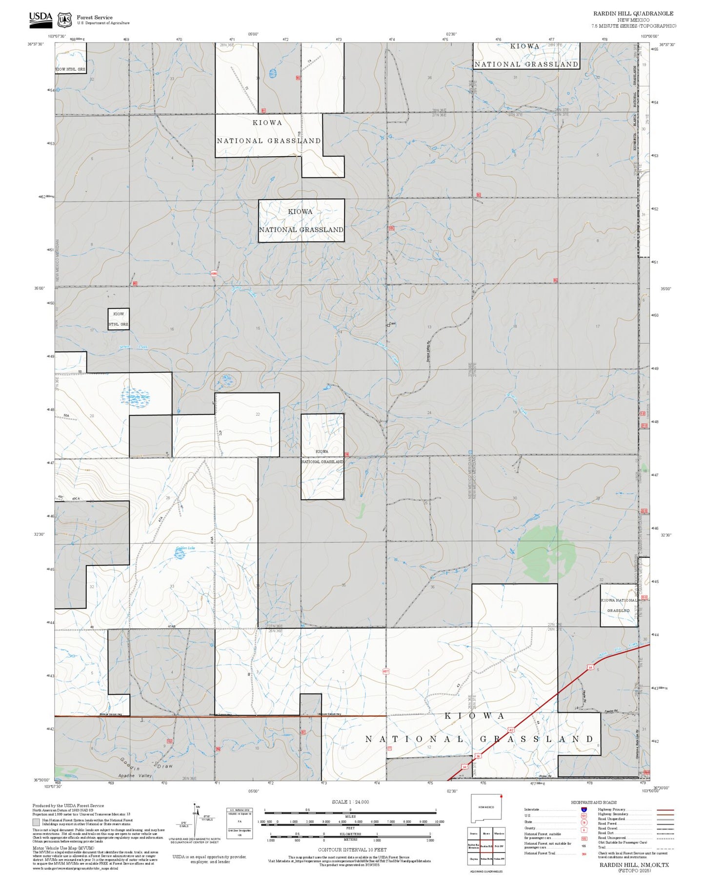 2025 Forest Service Topo Map of Rardin Hill New Mexico