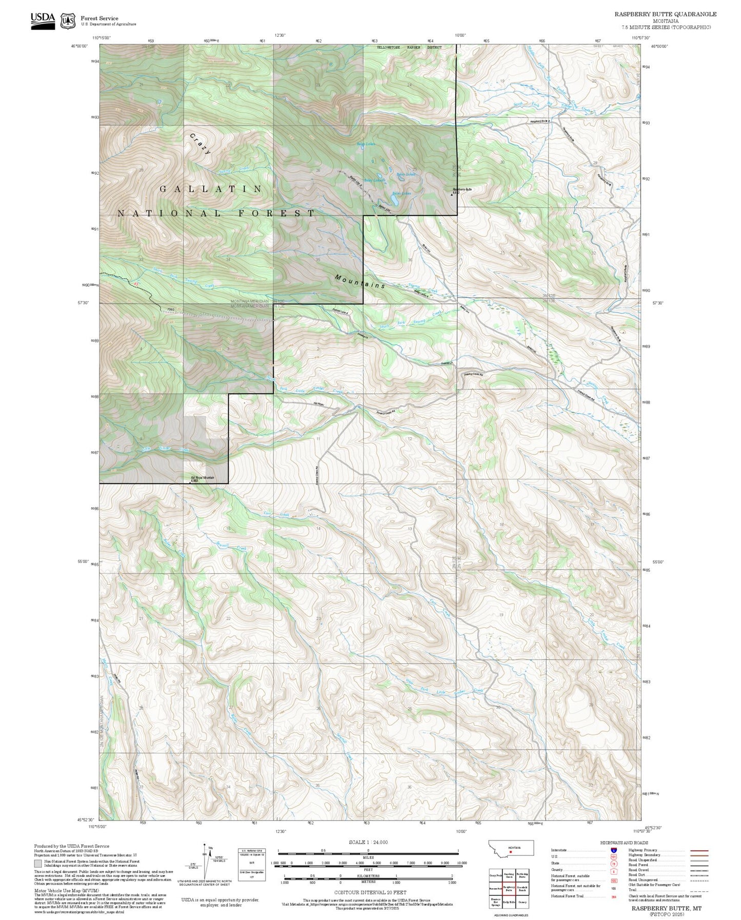 2025 Forest Service Topo Map of Raspberry Butte Montana