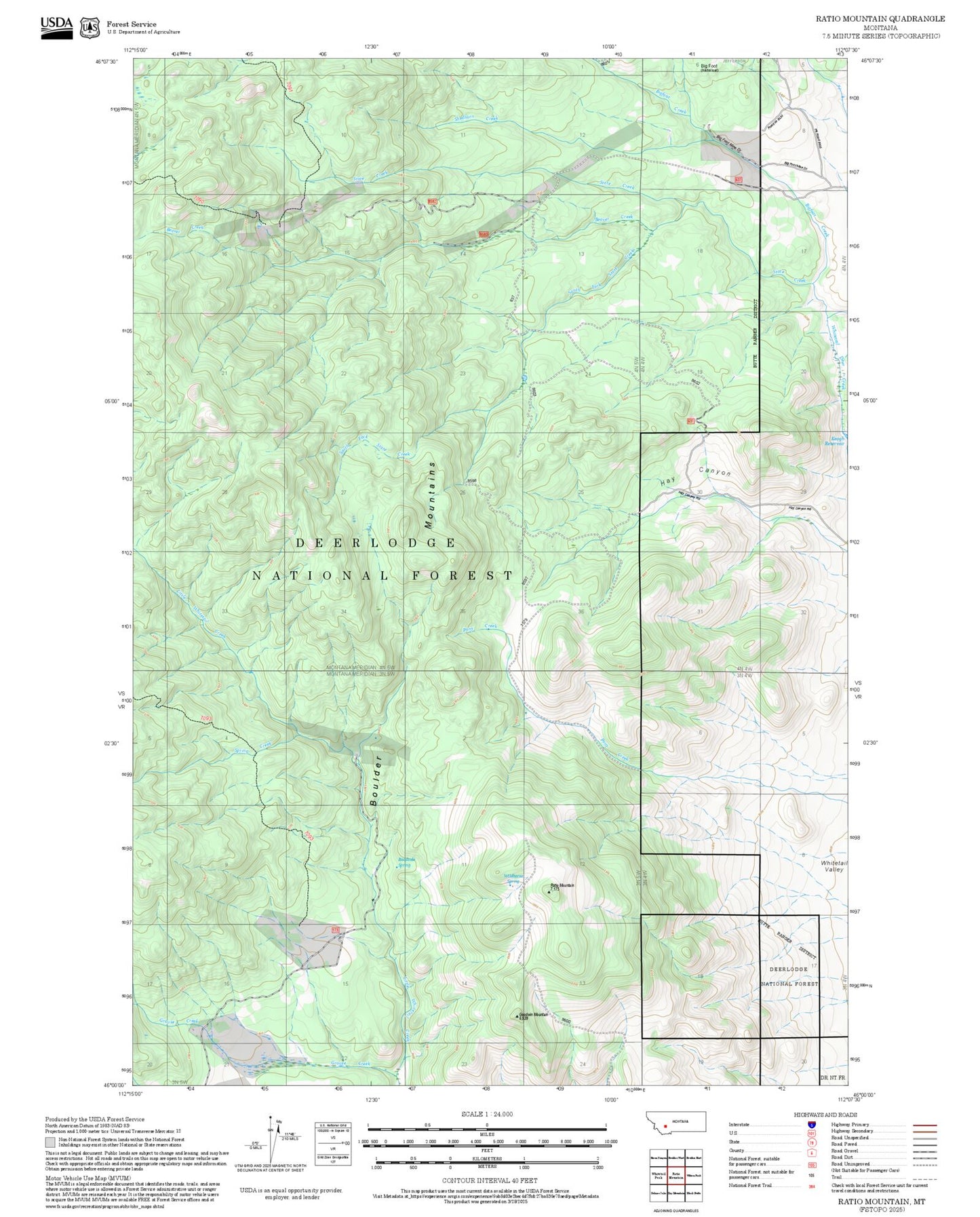 2025 Forest Service Topo Map of Ratio Mountain Montana