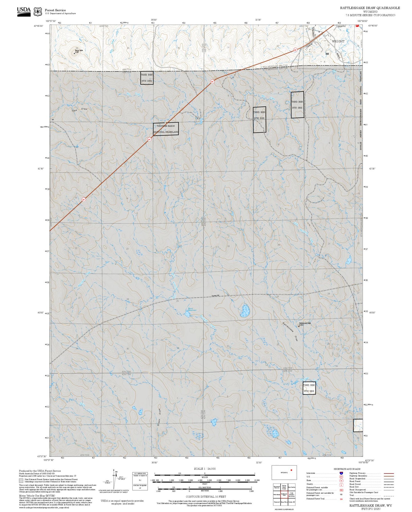 2025 Forest Service Topo Map of Rattlesnake Draw Wyoming