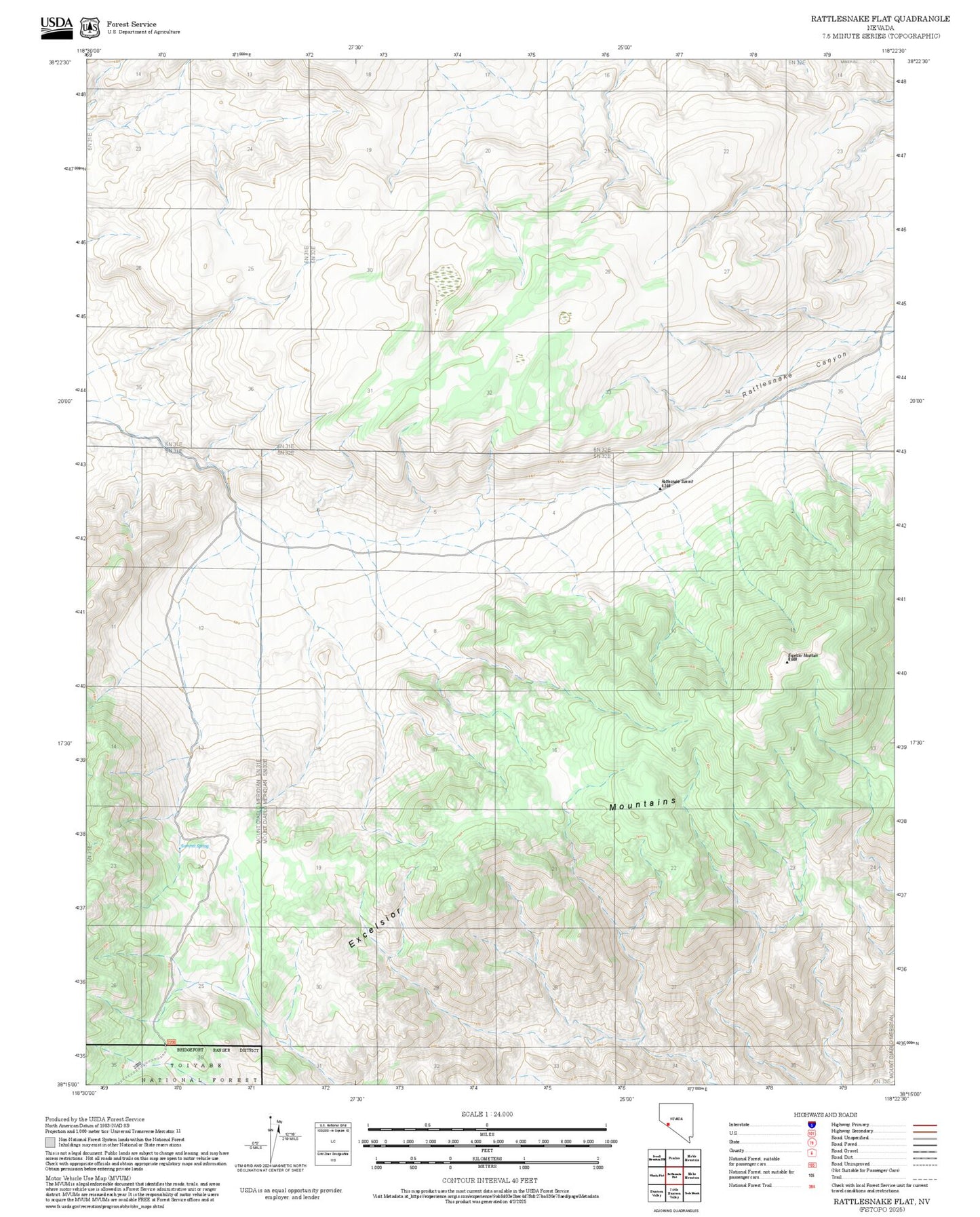 2025 Forest Service Topo Map of Rattlesnake Flat Nevada