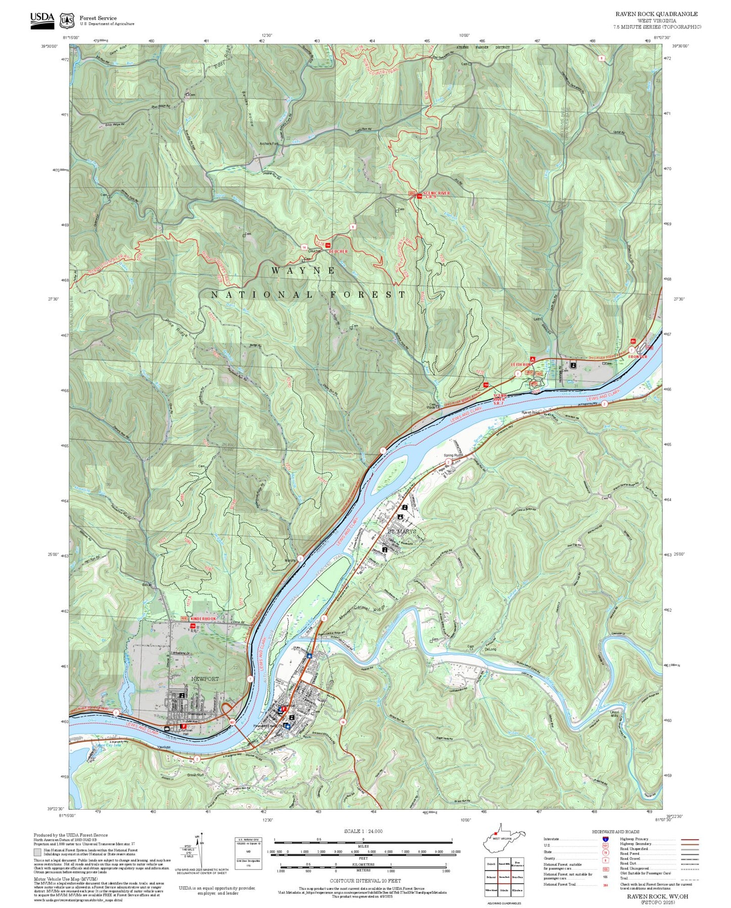 2025 Forest Service Topo Map of Raven Rock West Virginia