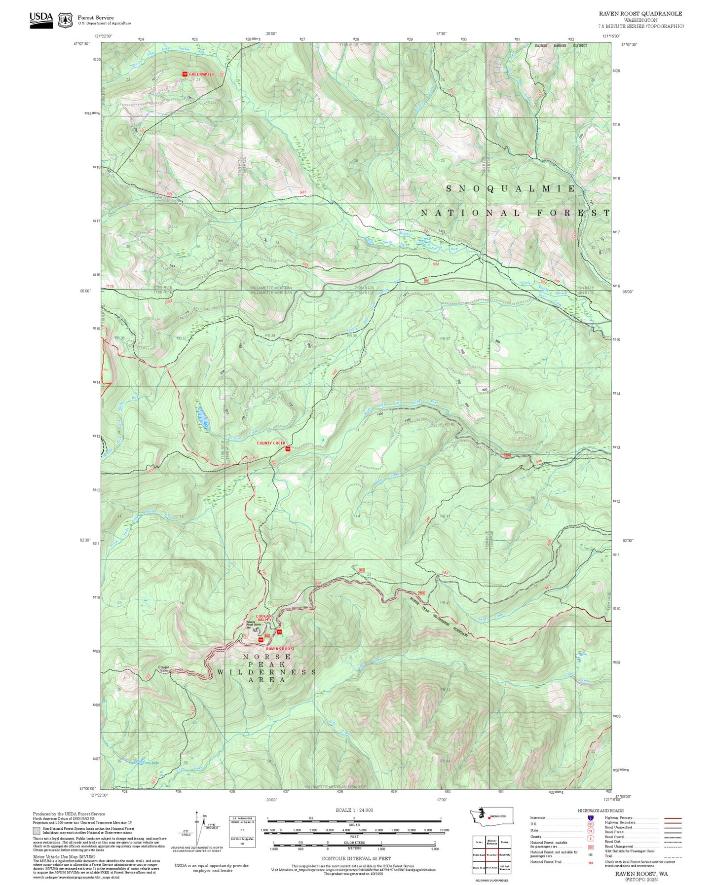 2025 Forest Service Topo Map of Raven Roost Washington