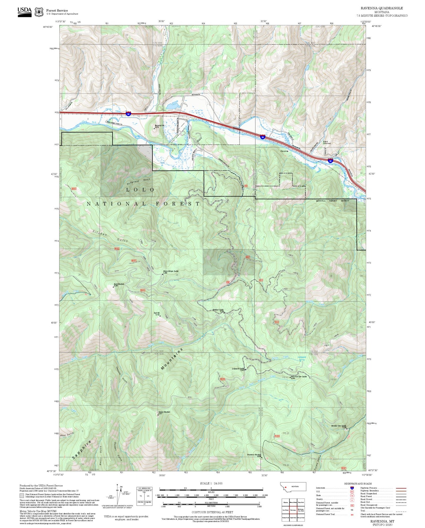 2025 Forest Service Topo Map of Ravenna Montana