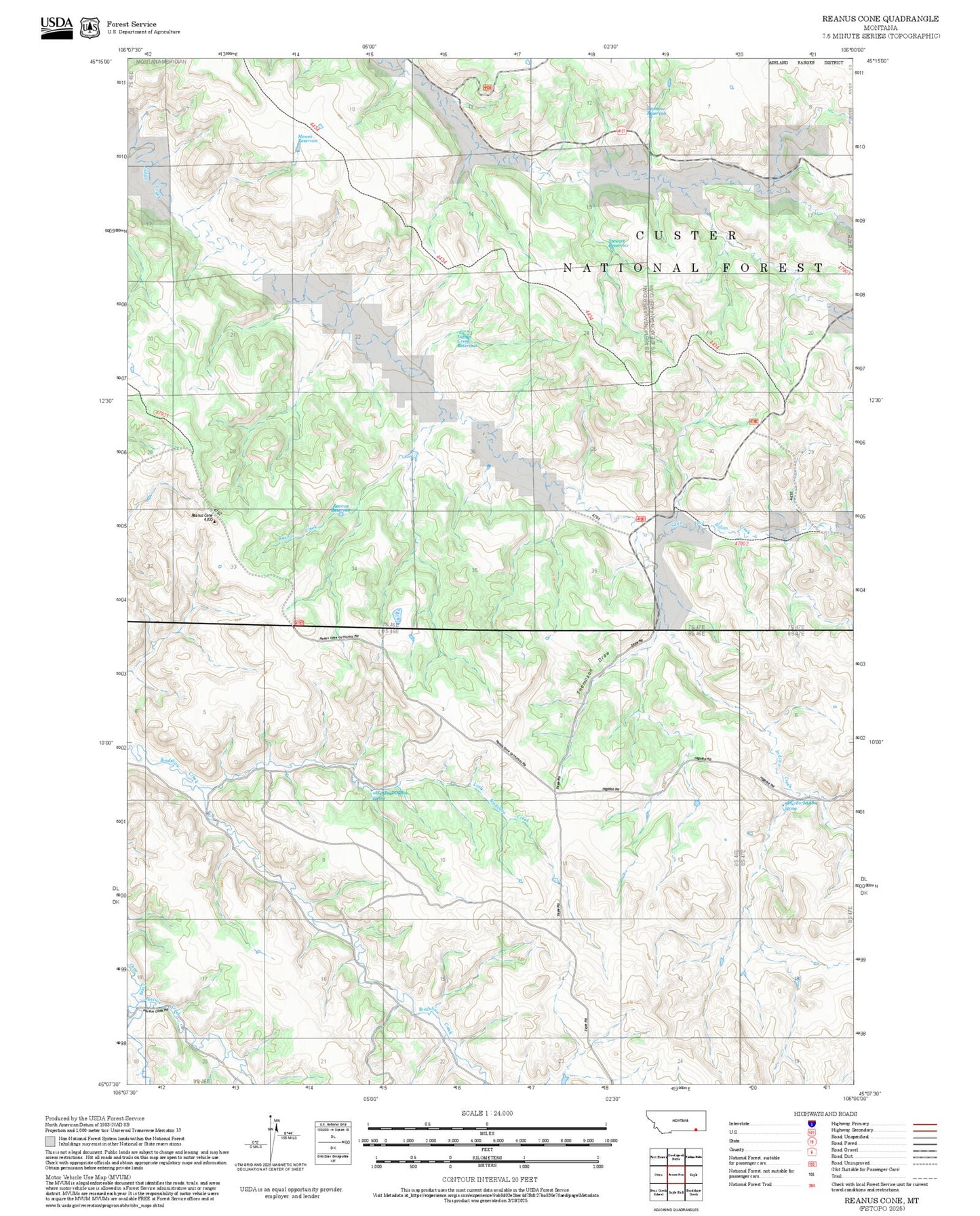 2025 Forest Service Topo Map of Reanus Cone Montana