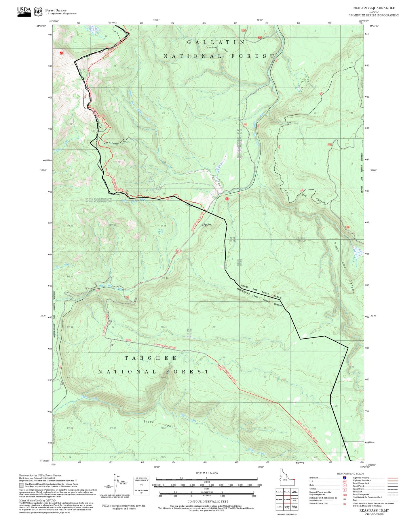 2025 Forest Service Topo Map of Reas Pass Idaho