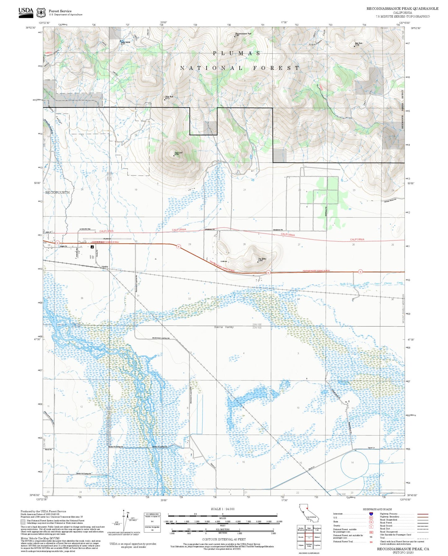 2025 Forest Service Topo Map of Reconnaissance Peak California