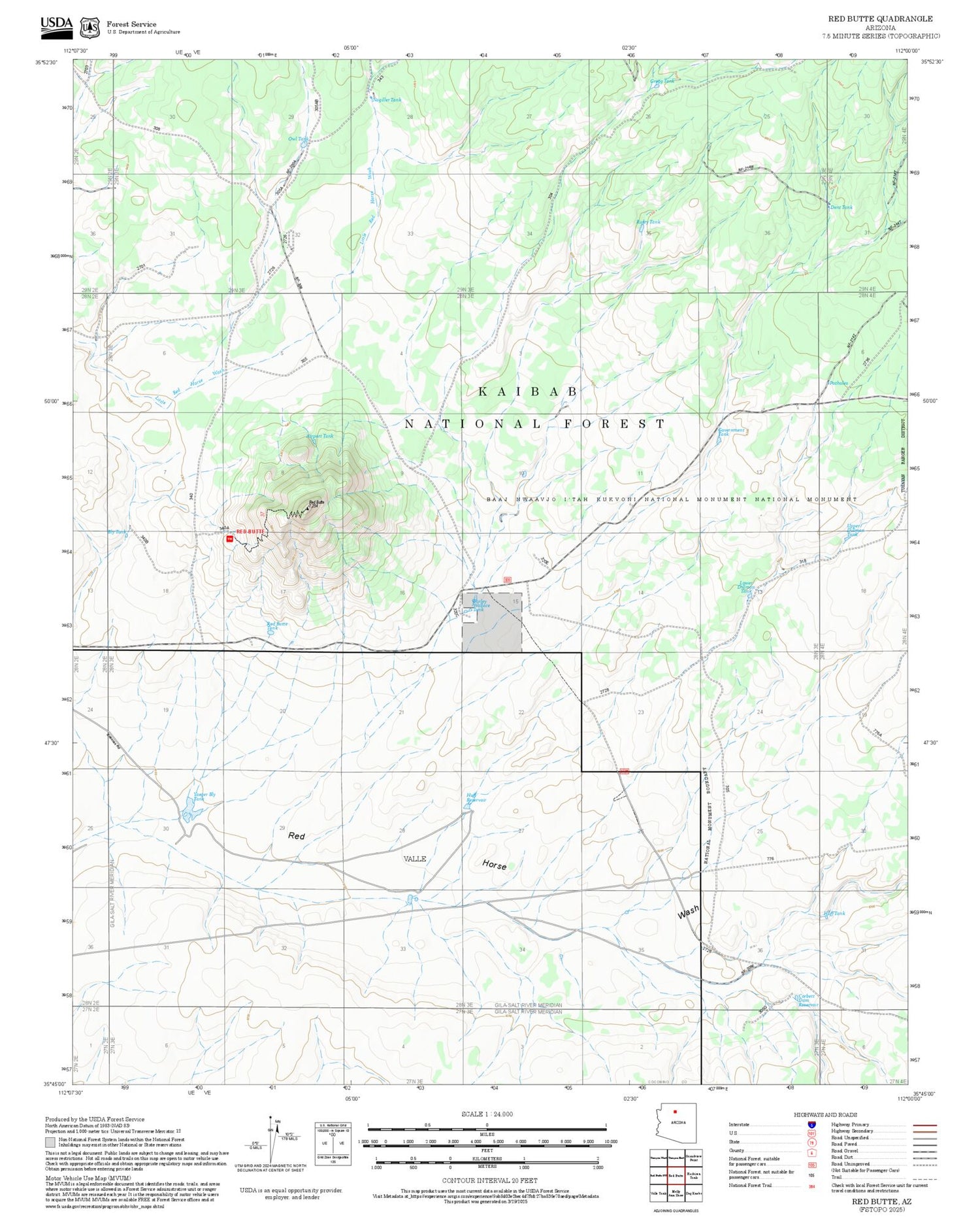 2025 Forest Service Topo Map of Red Butte Arizona
