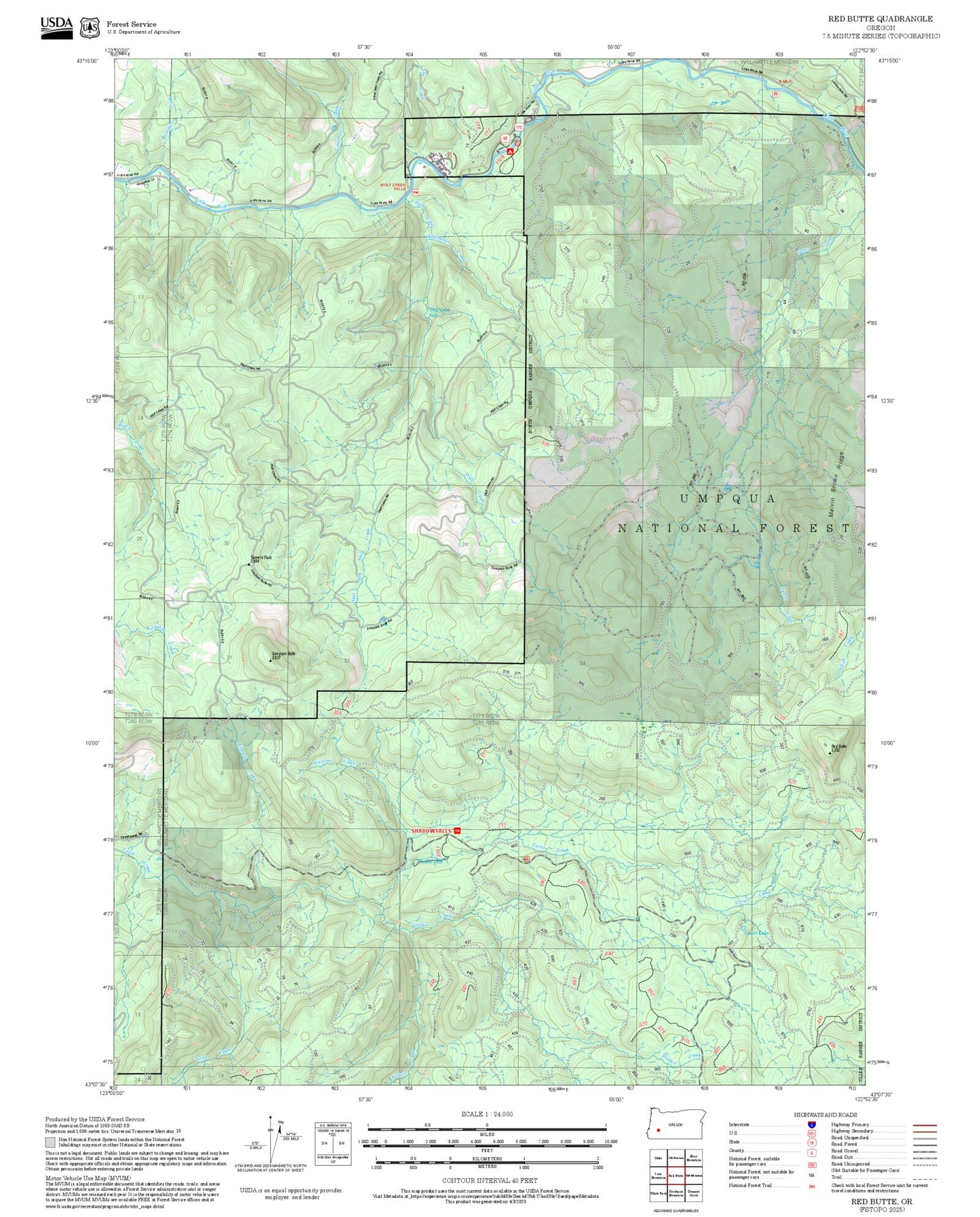2025 Forest Service Topo Map of Red Butte Oregon