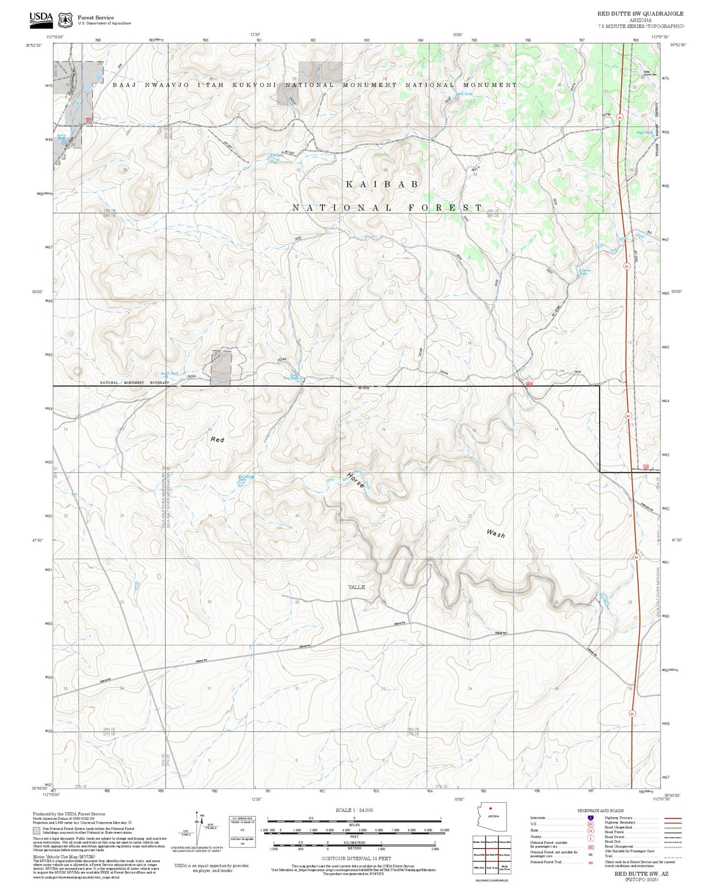 2025 Forest Service Topo Map of Red Butte SW Arizona