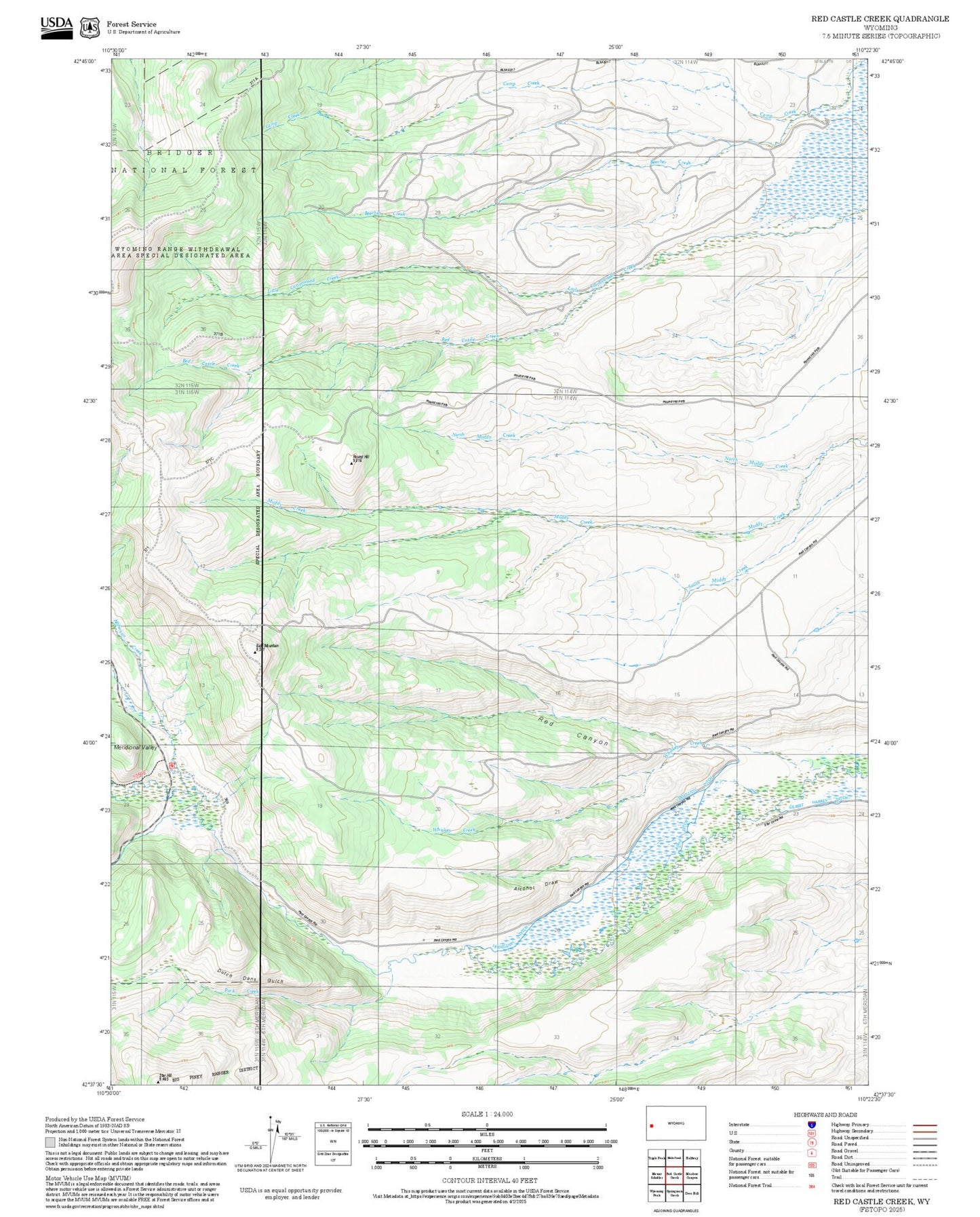 2025 Forest Service Topo Map of Red Castle Creek Wyoming
