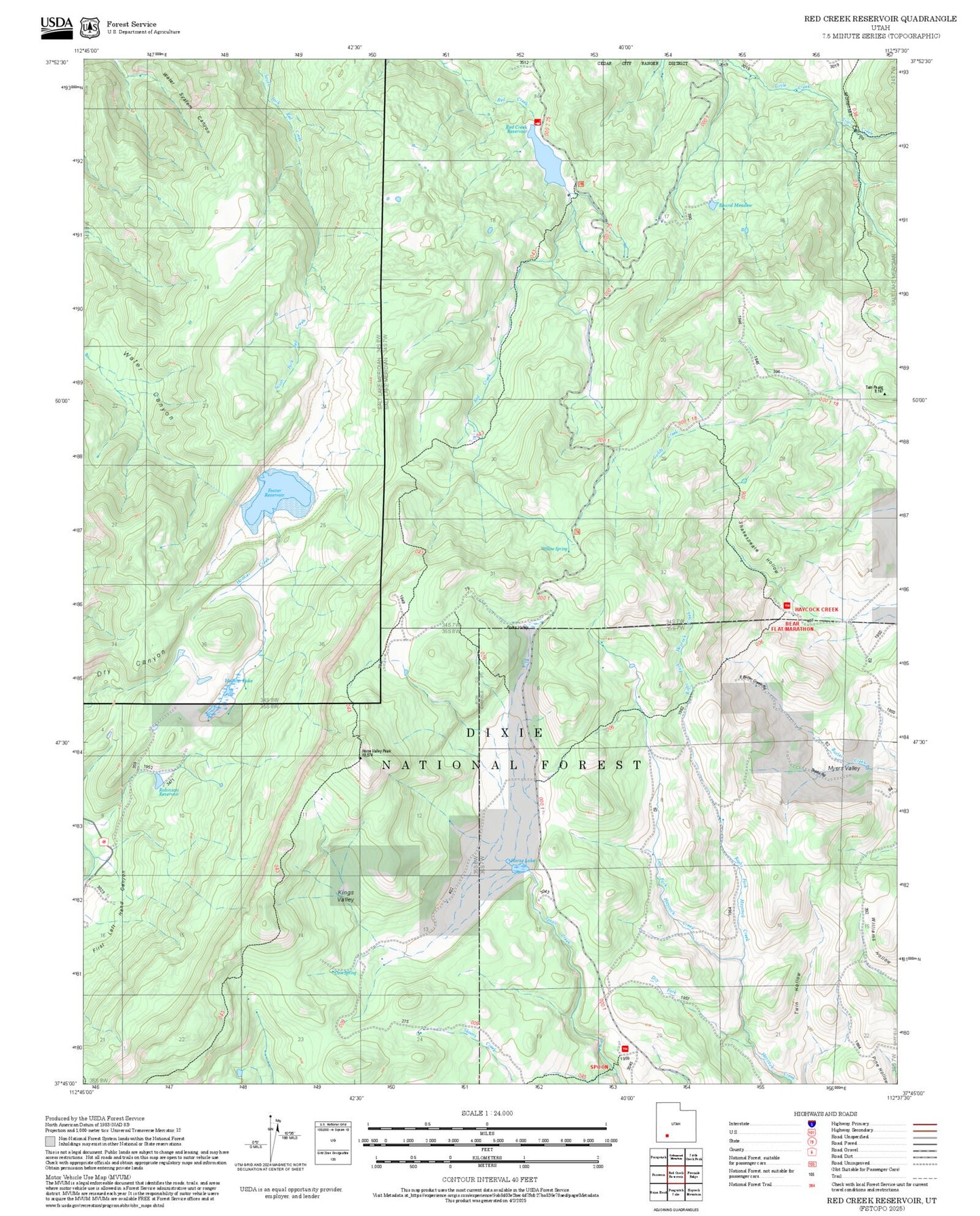 2025 Forest Service Topo Map of Red Creek Reservoir Utah
