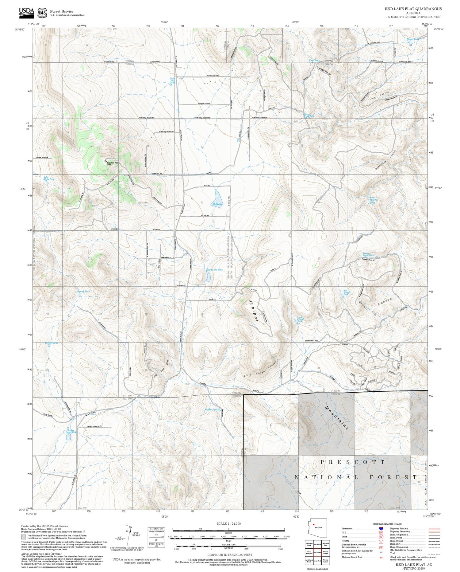 2025 Forest Service Topo Map of Red Lake Flat Arizona
