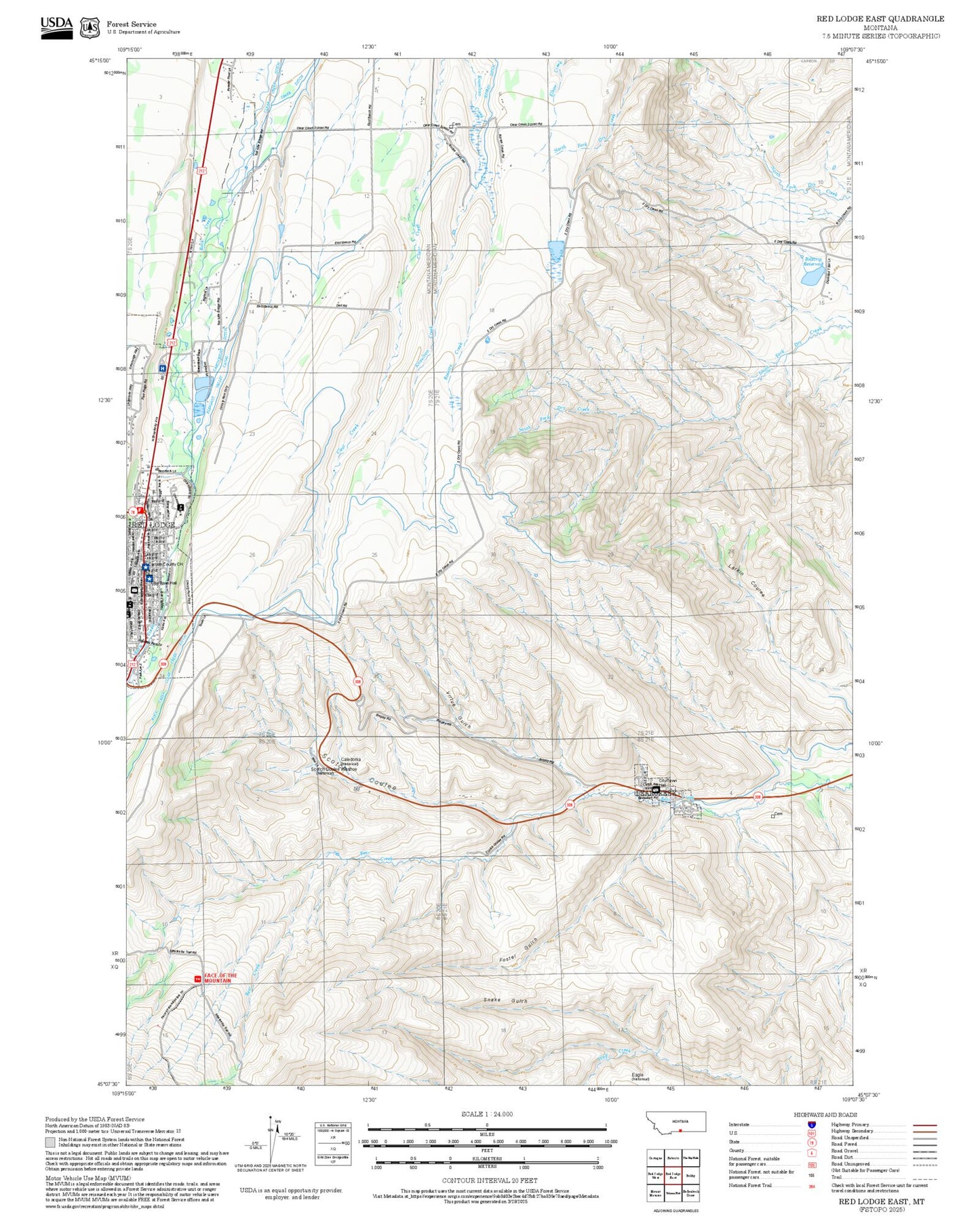 2025 Forest Service Topo Map of Red Lodge East Montana