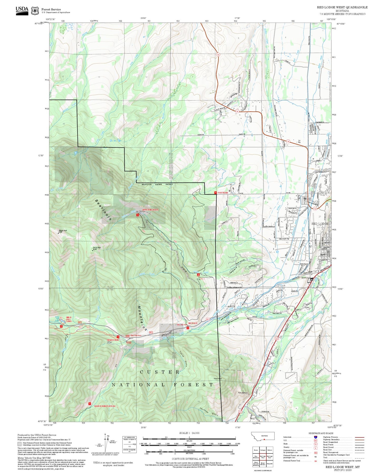 2025 Forest Service Topo Map of Red Lodge West Montana