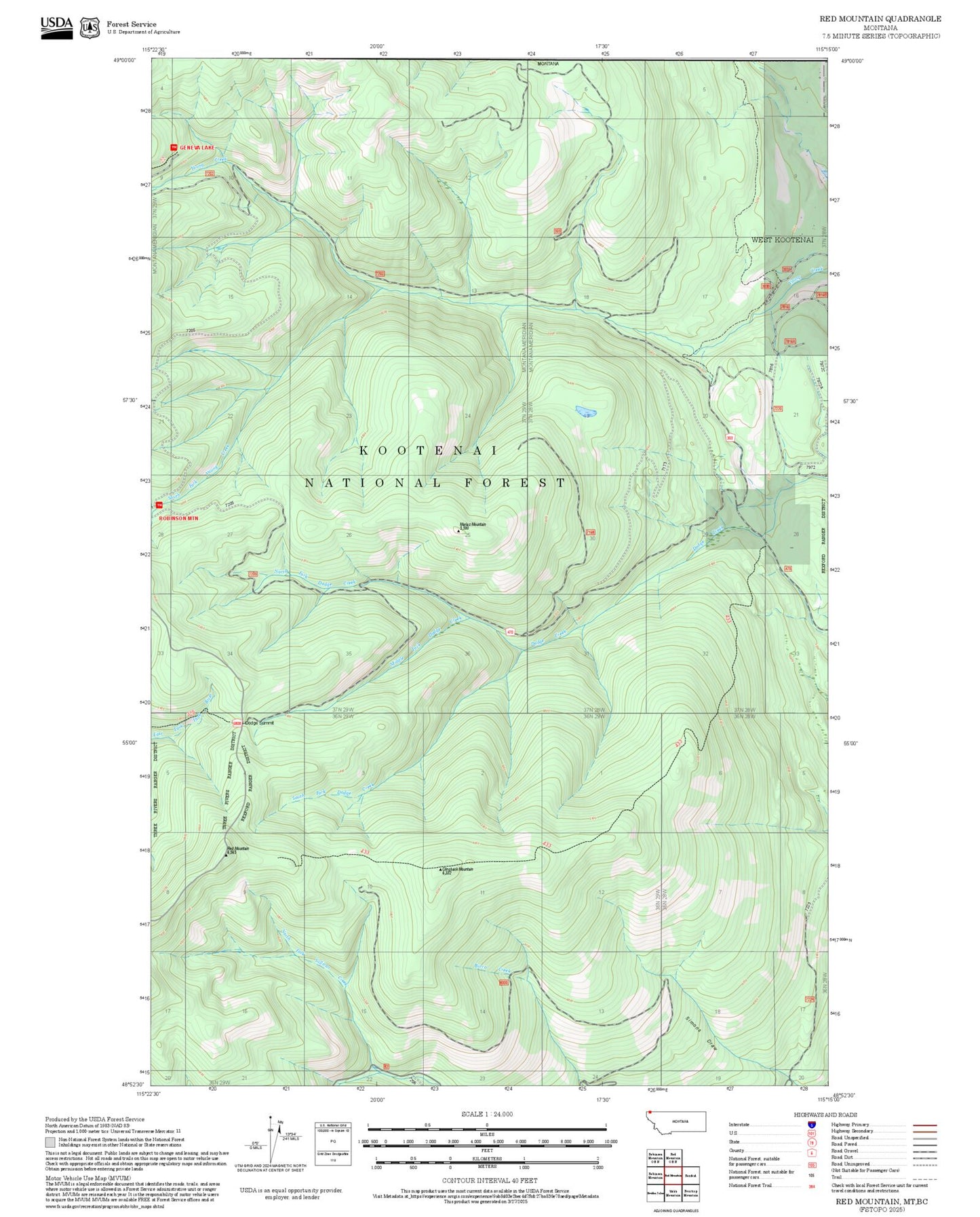 2025 Forest Service Topo Map of Red Mountain Montana