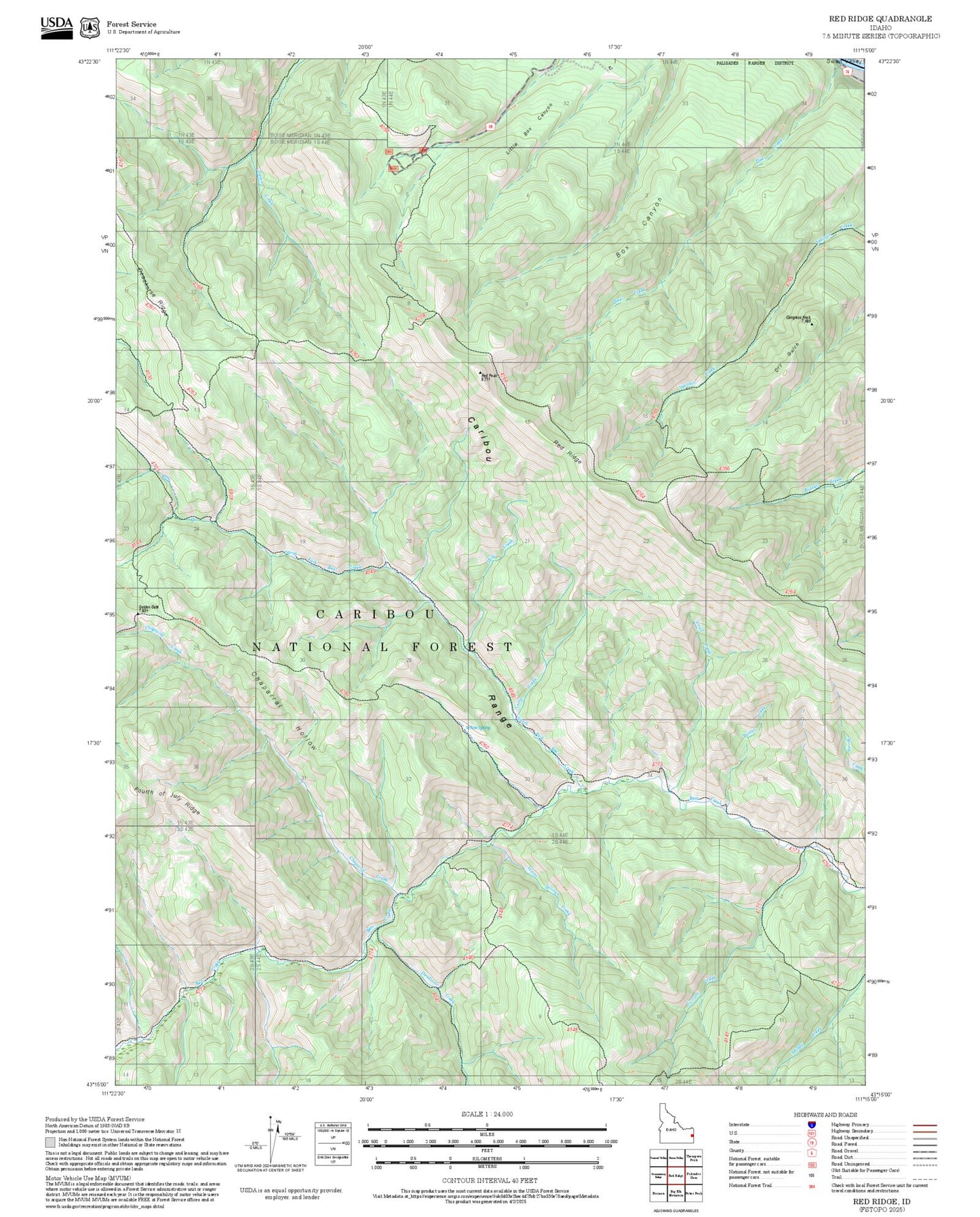 2025 Forest Service Topo Map of Red Ridge Idaho