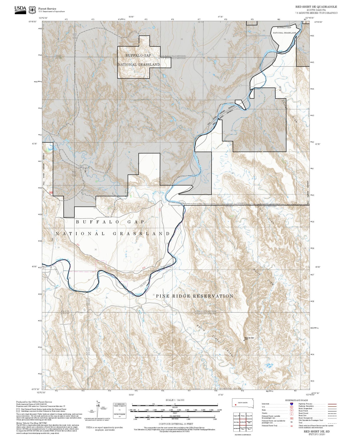 2025 Forest Service Topo Map of Red Shirt NE South Dakota