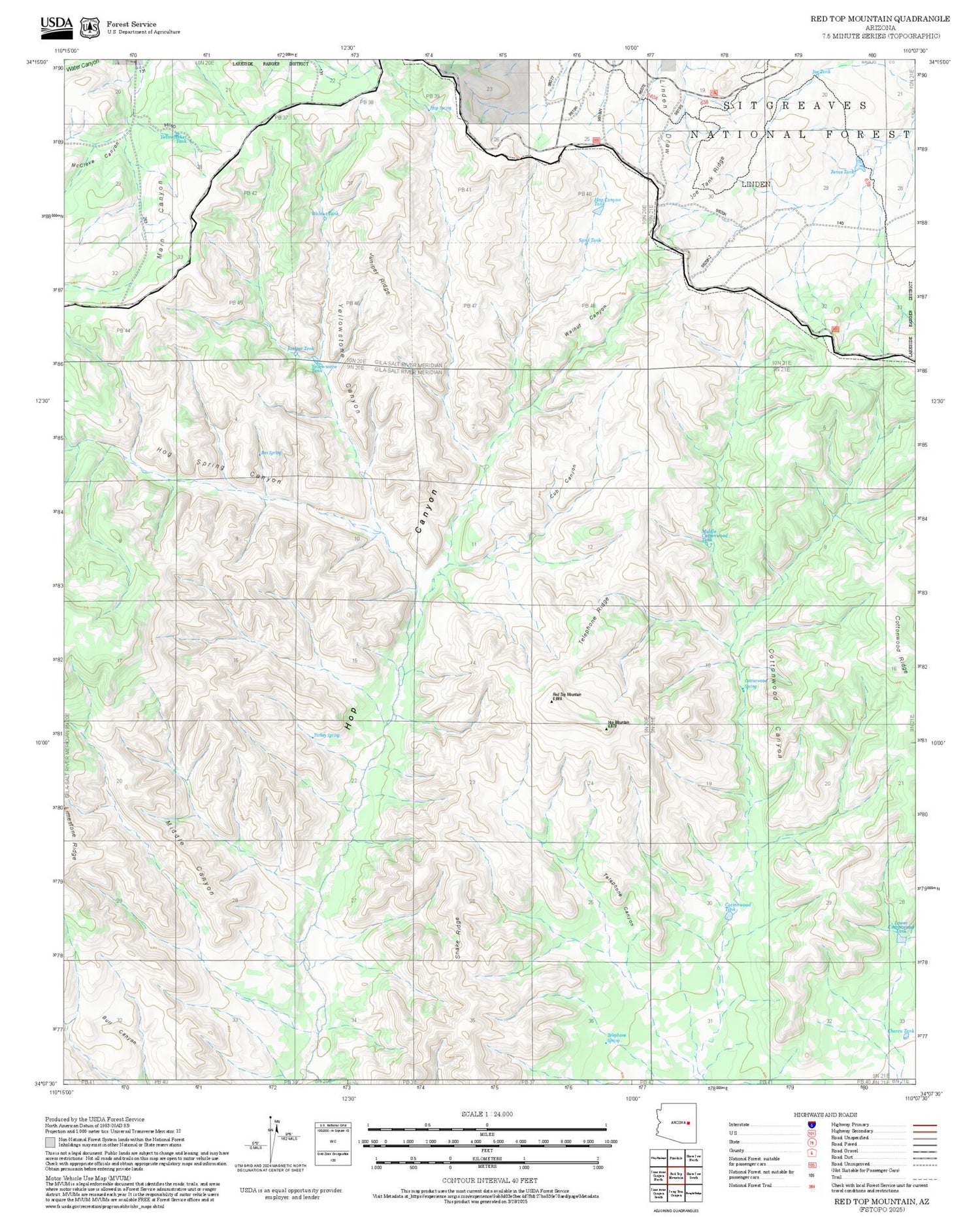 2025 Forest Service Topo Map of Red Top Mountain Arizona
