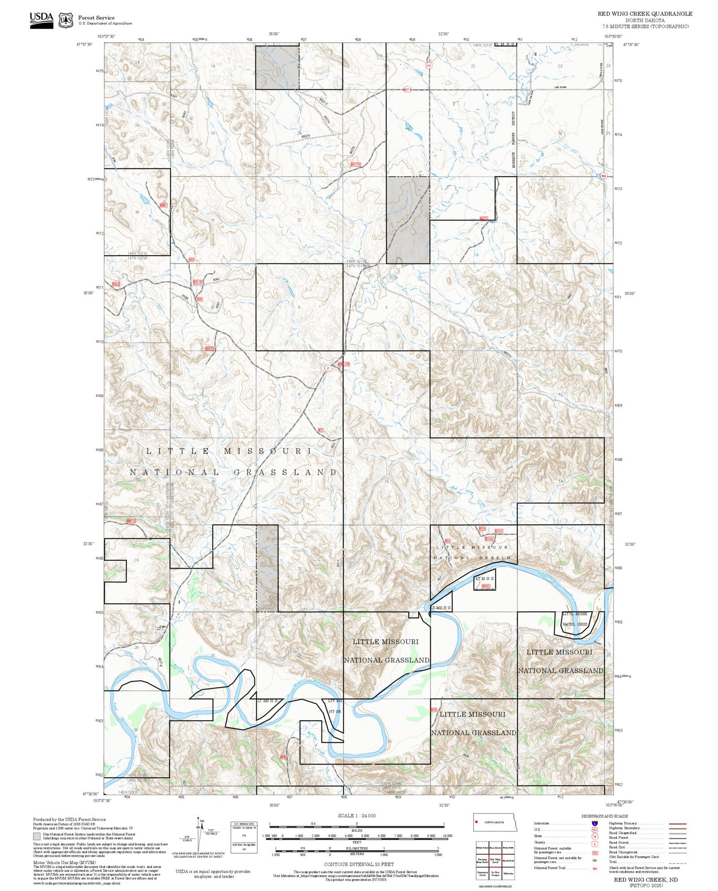 2025 Forest Service Topo Map of Red Wing Creek North Dakota