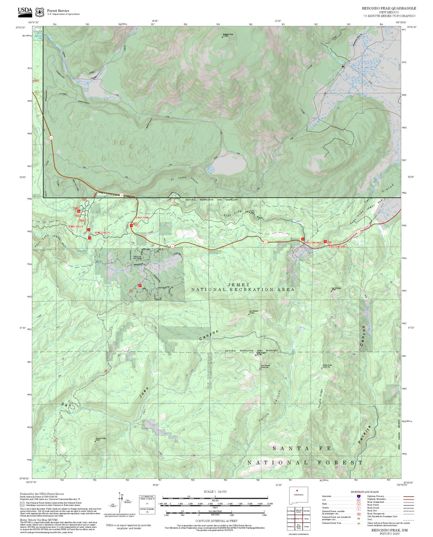 2025 Forest Service Topo Map of Redondo Peak New Mexico