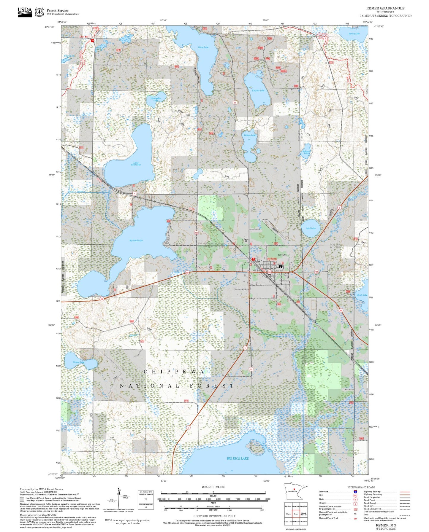 2025 Forest Service Topo Map of Remer Minnesota