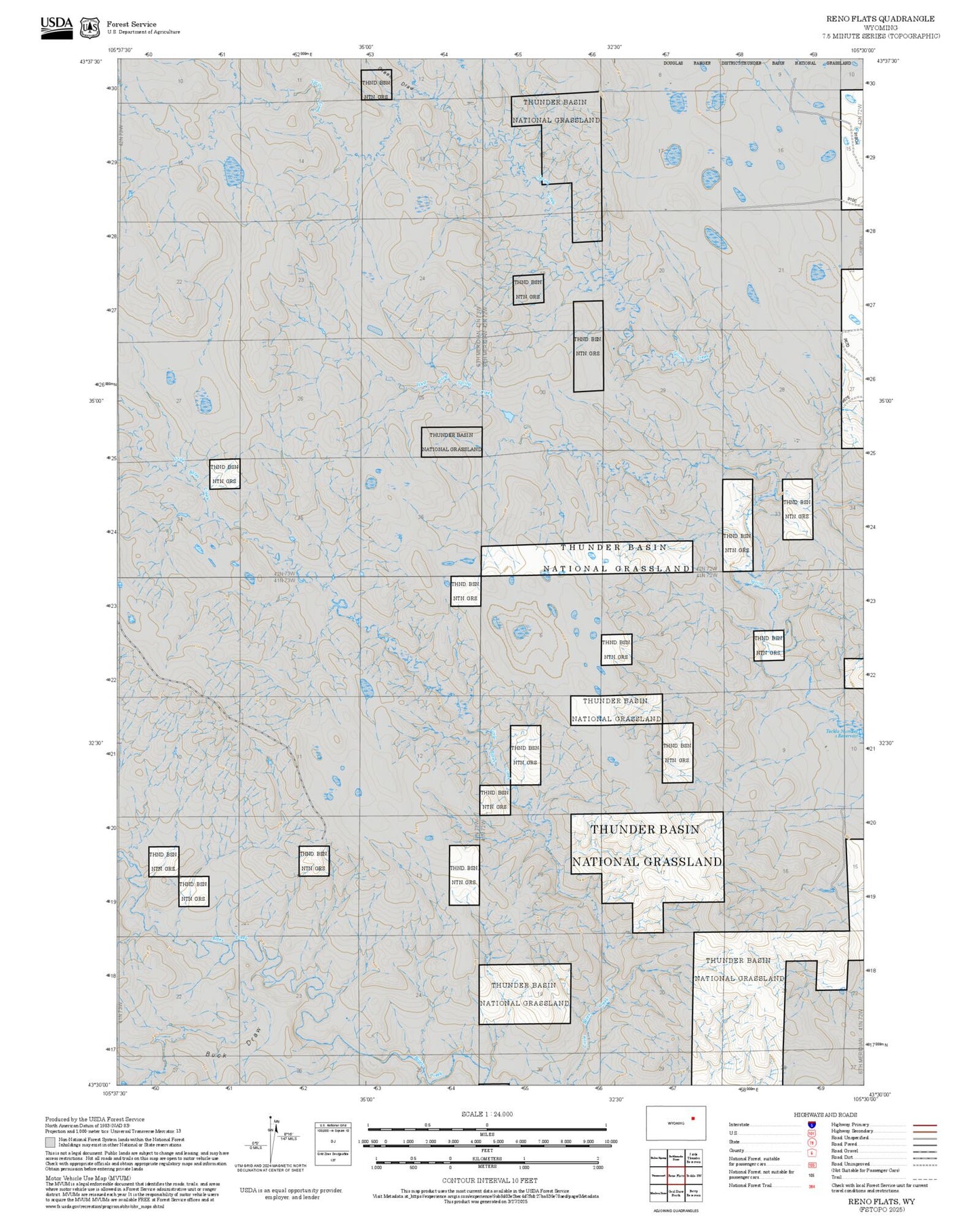 2025 Forest Service Topo Map of Reno Flats Wyoming