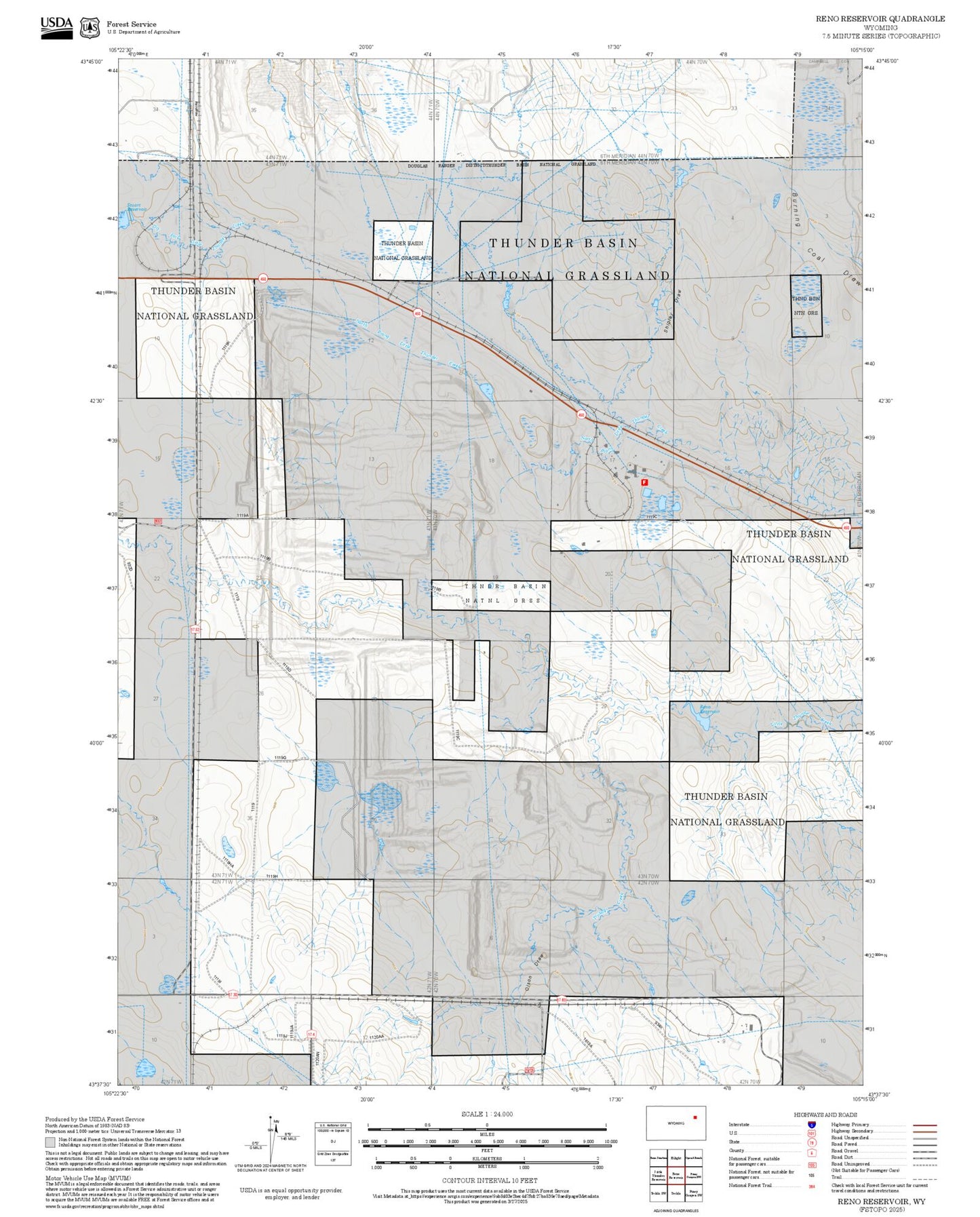 2025 Forest Service Topo Map of Reno Reservoir Wyoming
