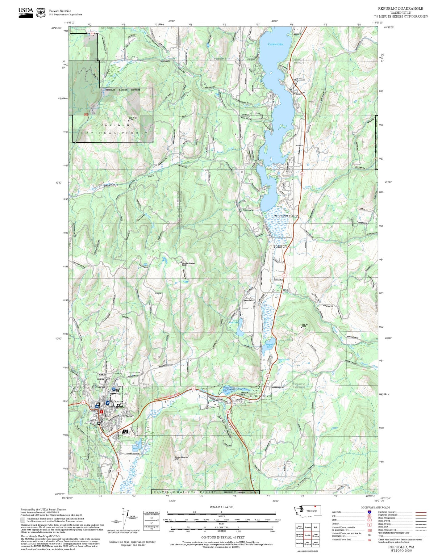 2025 Forest Service Topo Map of Republic Washington