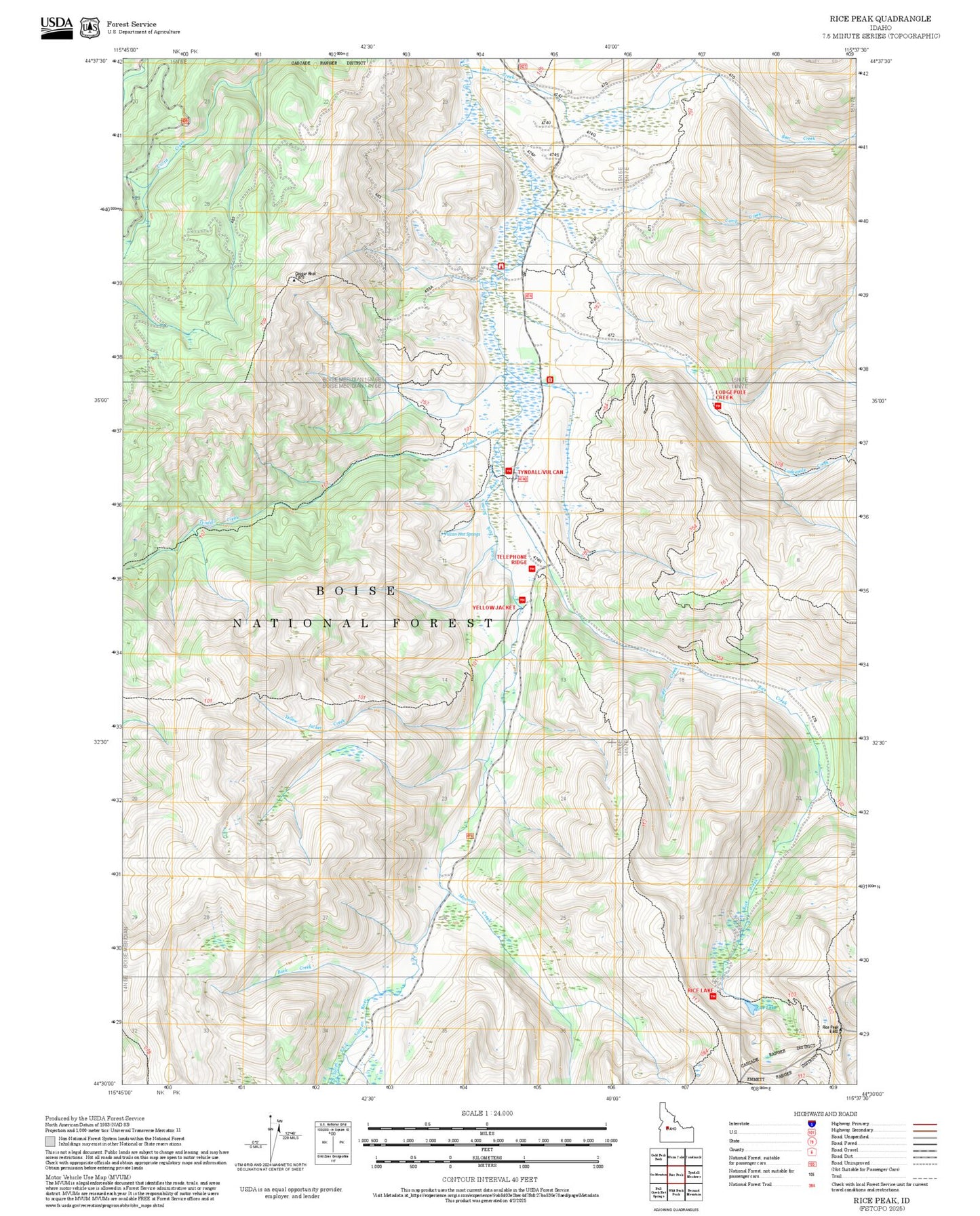 2025 Forest Service Topo Map of Rice Peak Idaho