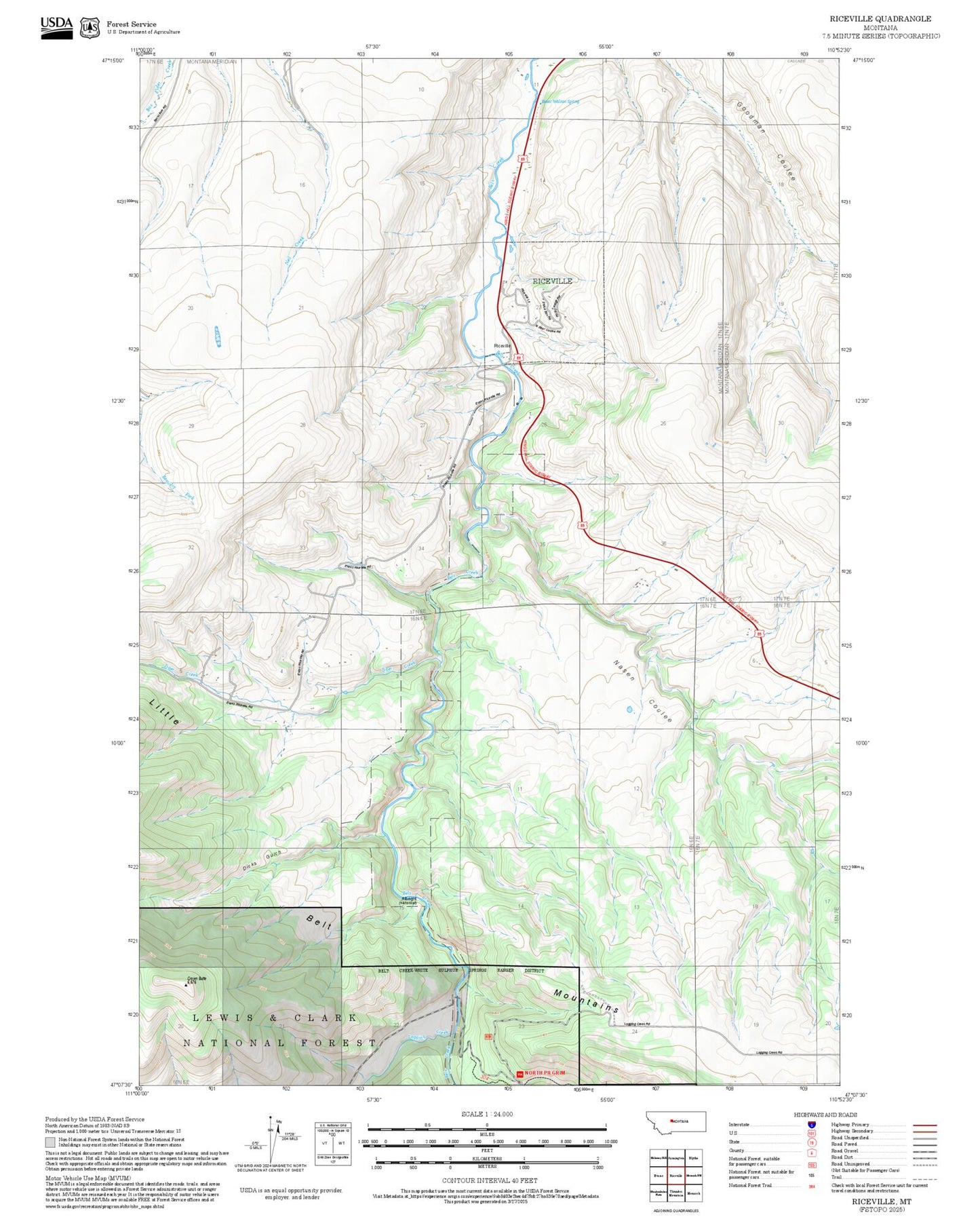 2025 Forest Service Topo Map of Riceville Montana