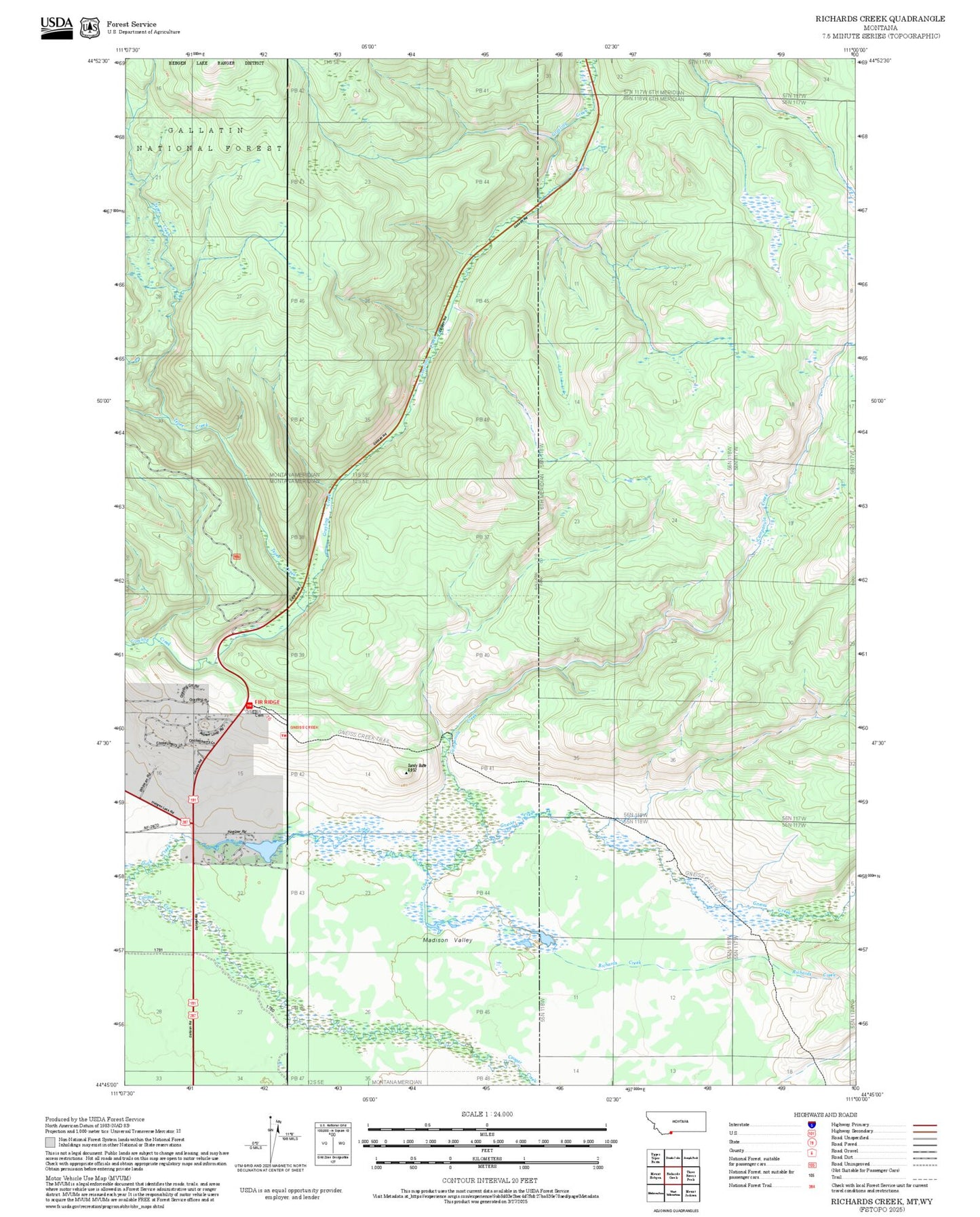 2025 Forest Service Topo Map of Richards Creek Montana