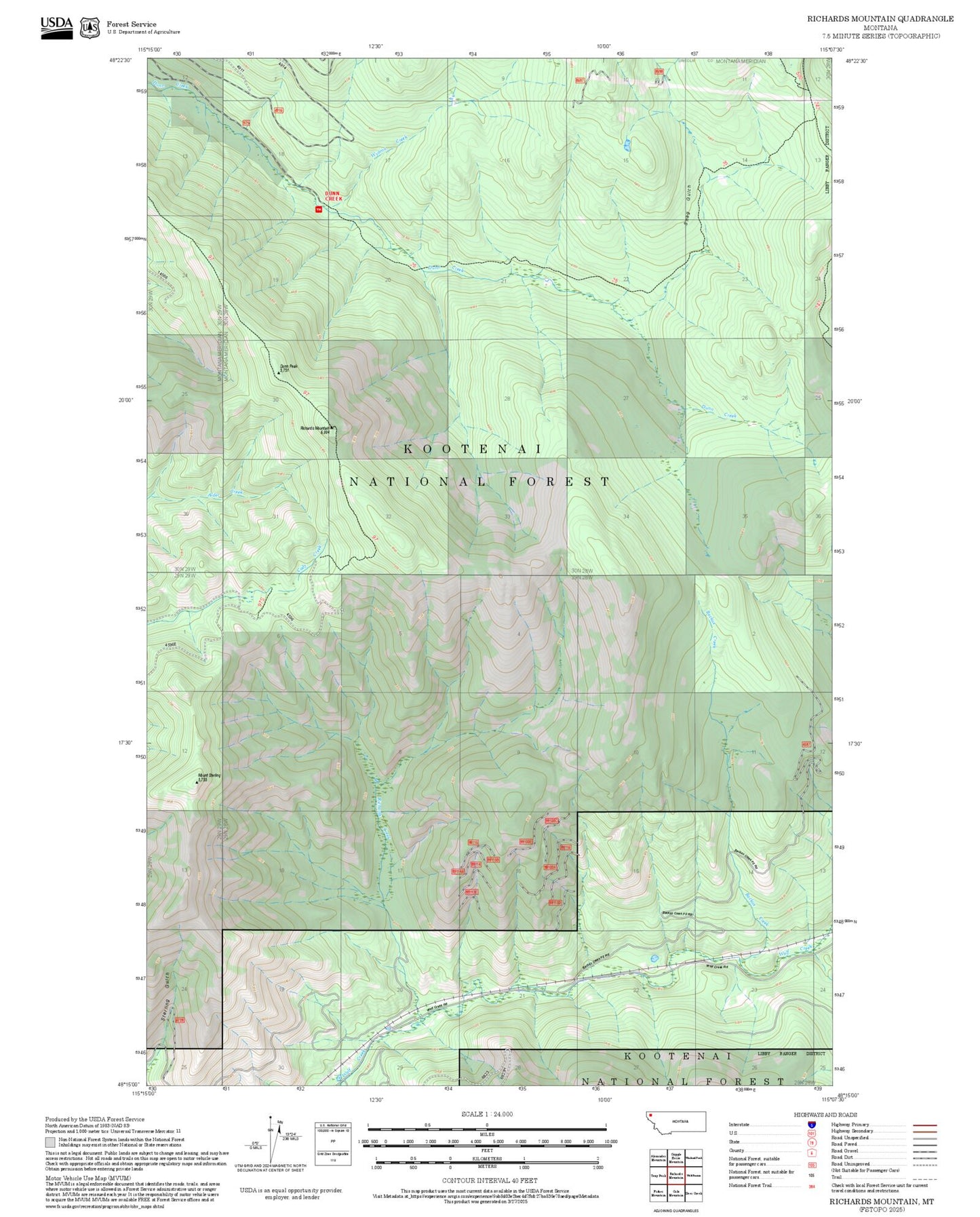 2025 Forest Service Topo Map of Richards Mountain Montana