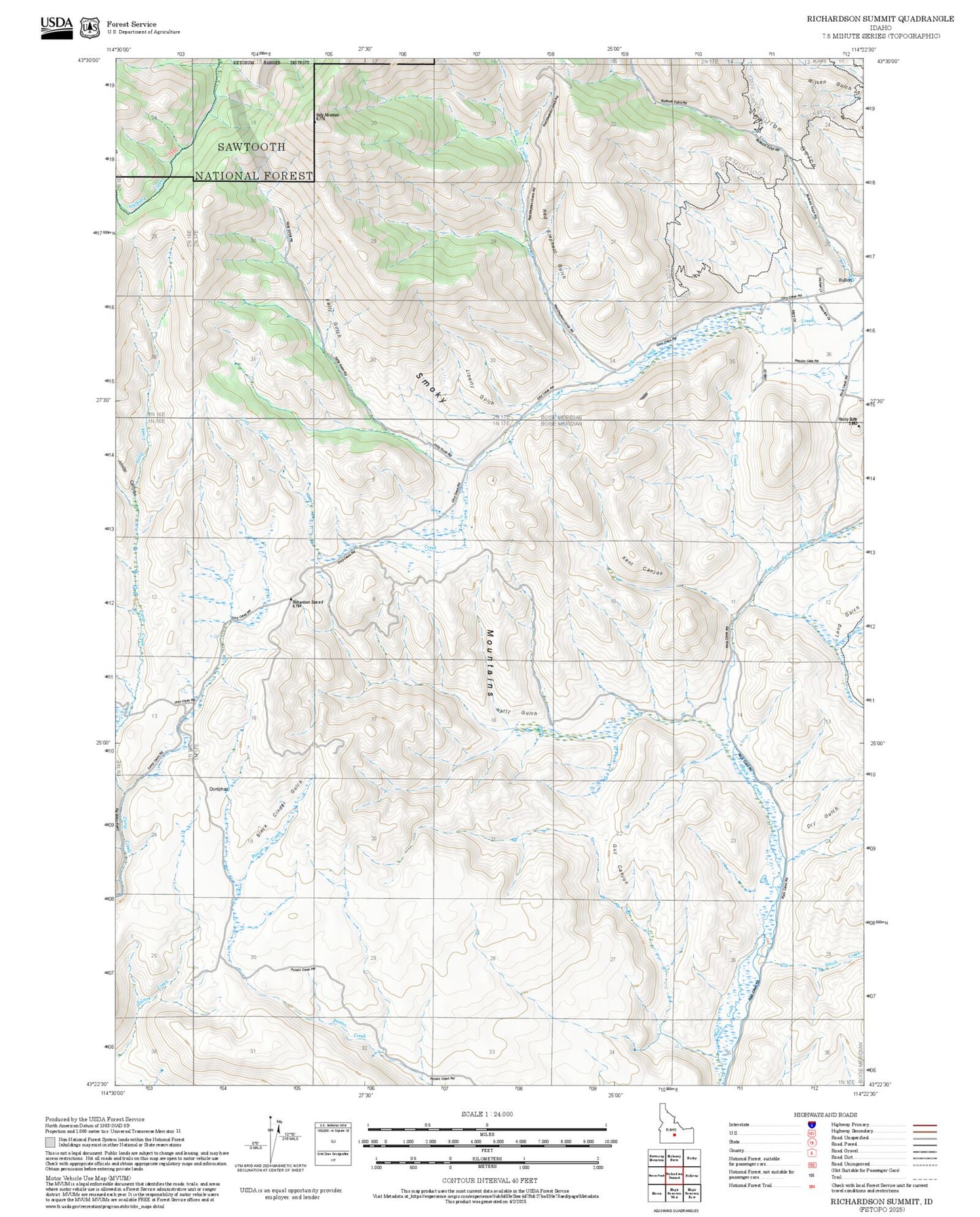 2025 Forest Service Topo Map of Richardson Summit Idaho