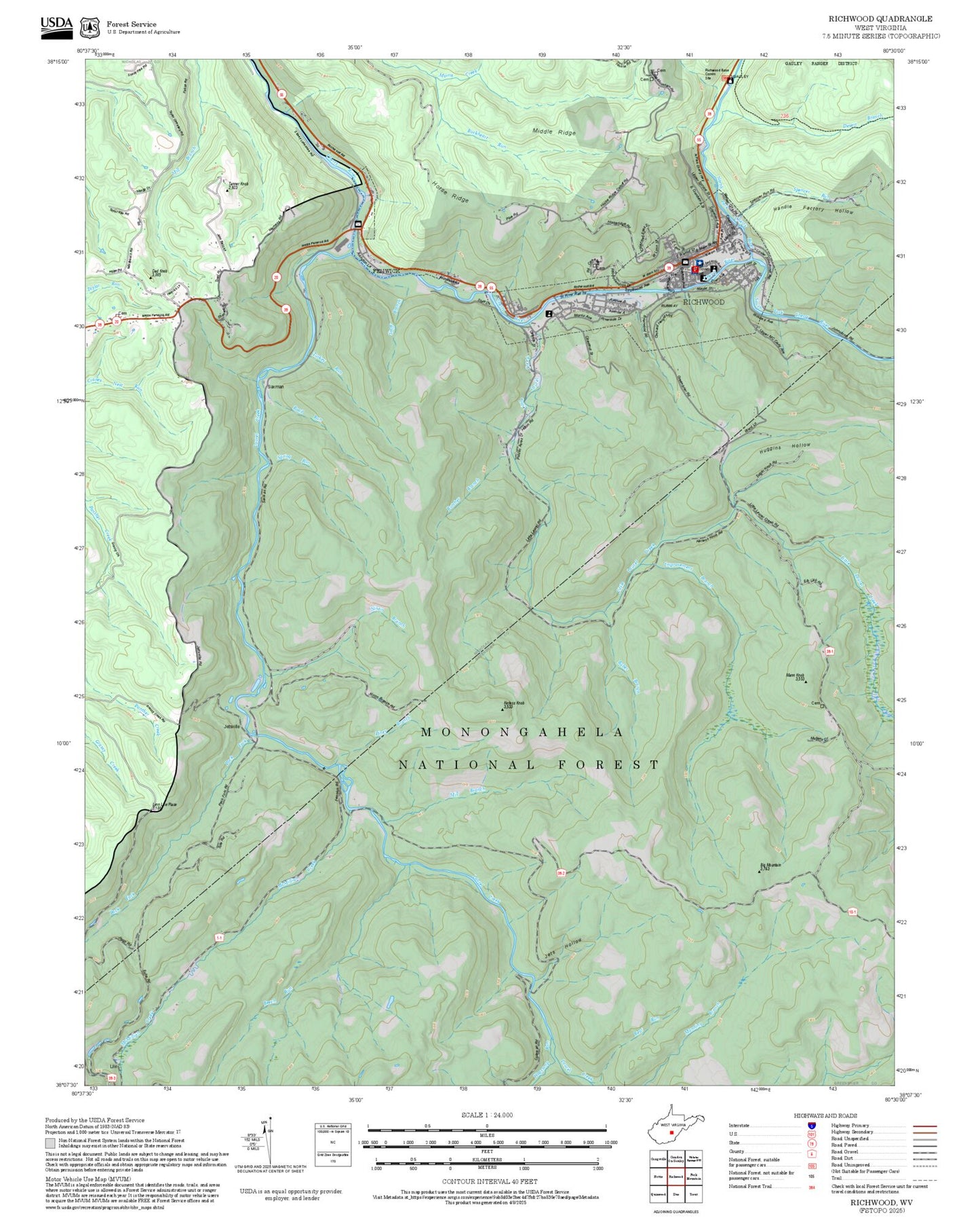 2025 Forest Service Topo Map of Richwood West Virginia