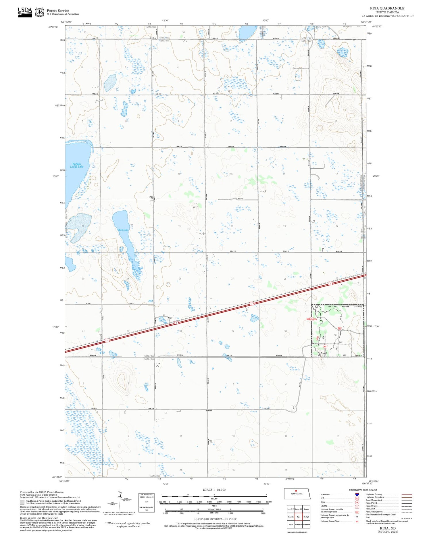 2025 Forest Service Topo Map of Riga North Dakota