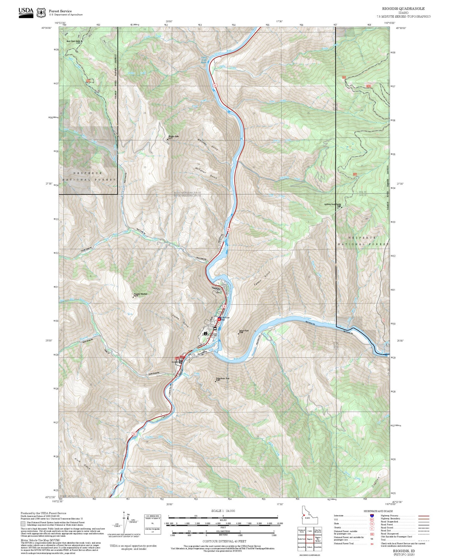 2025 Forest Service Topo Map of Riggins Idaho