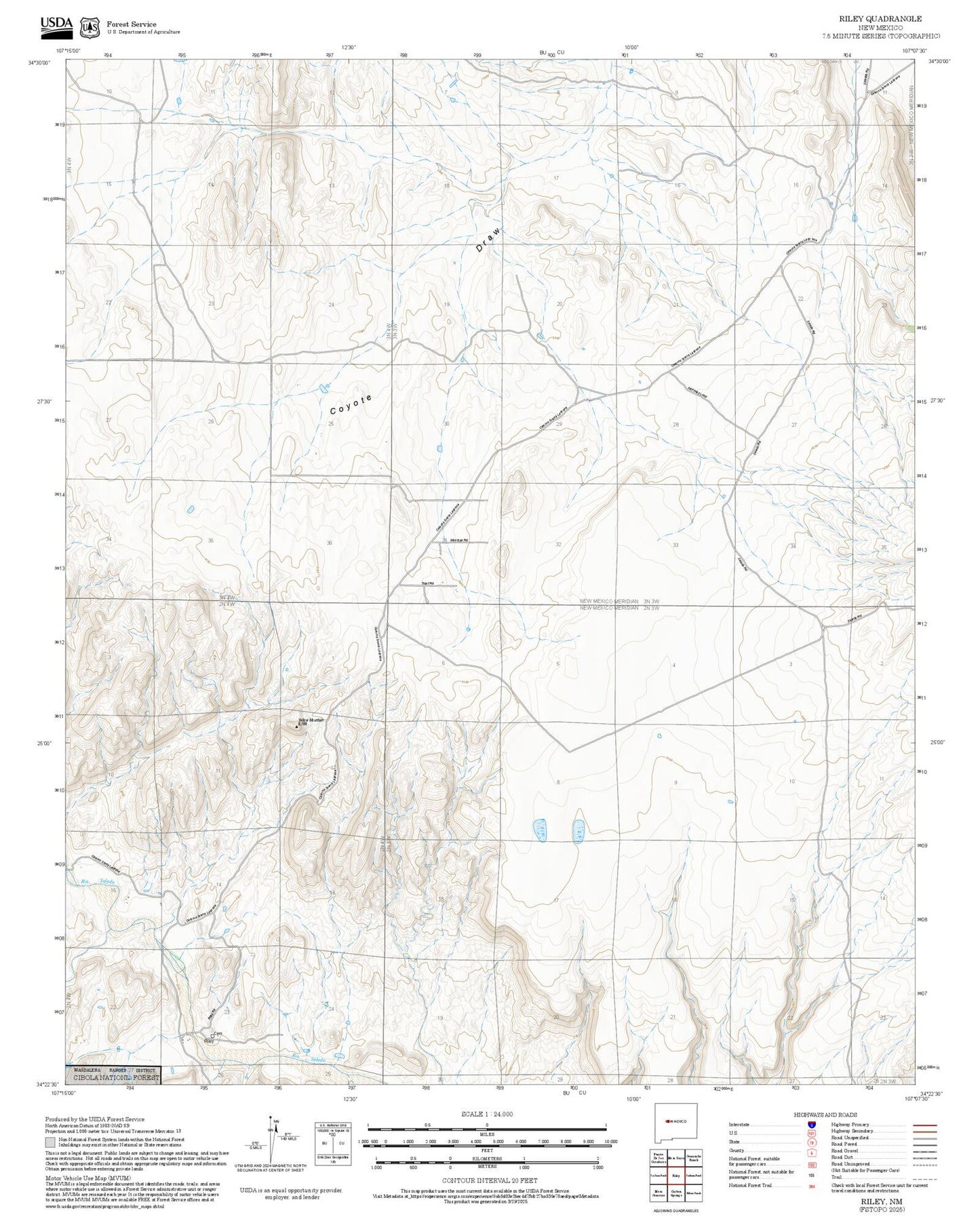 2025 Forest Service Topo Map of Riley New Mexico