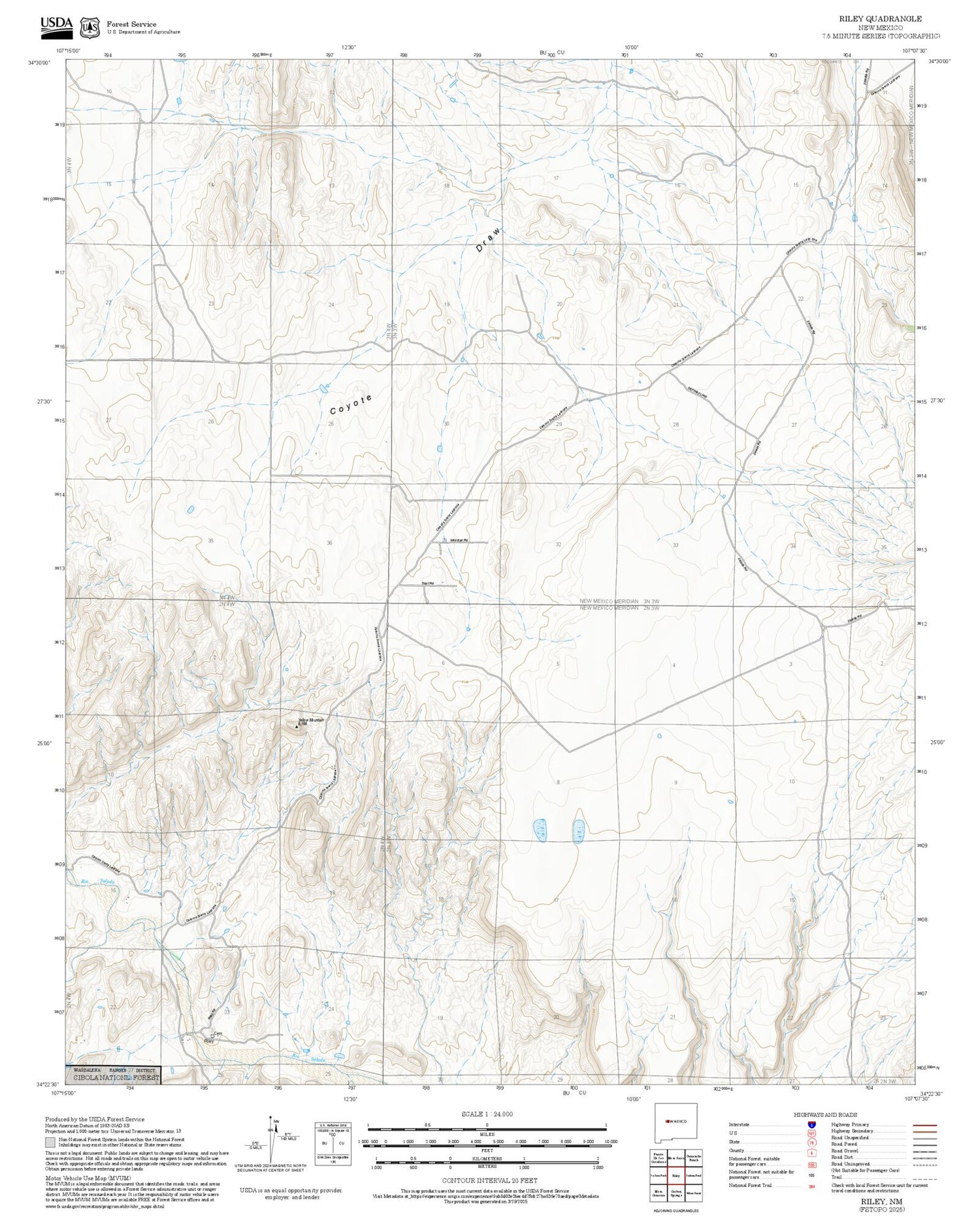 2025 Forest Service Topo Map of Riley New Mexico