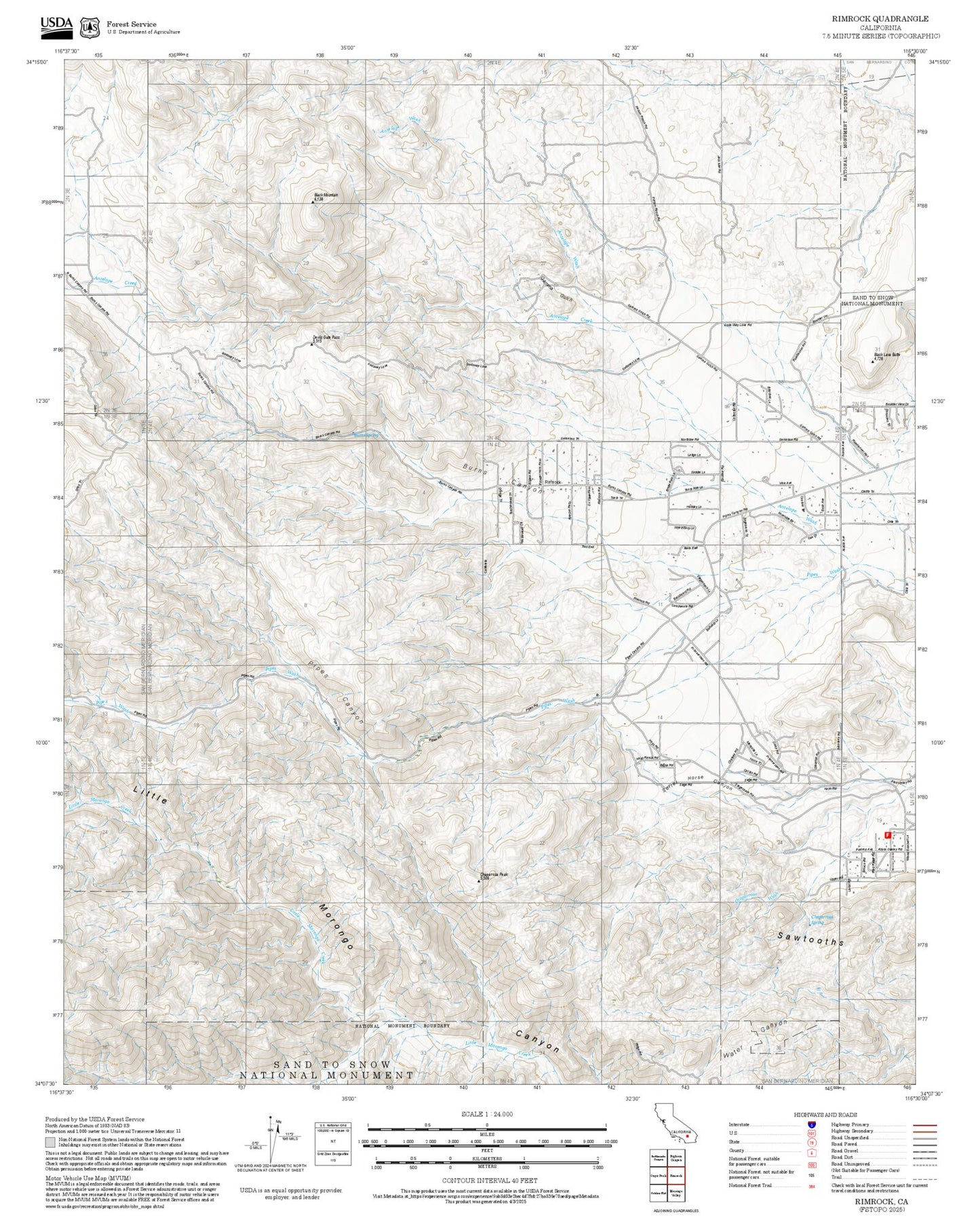 2025 Forest Service Topo Map of Rimrock California