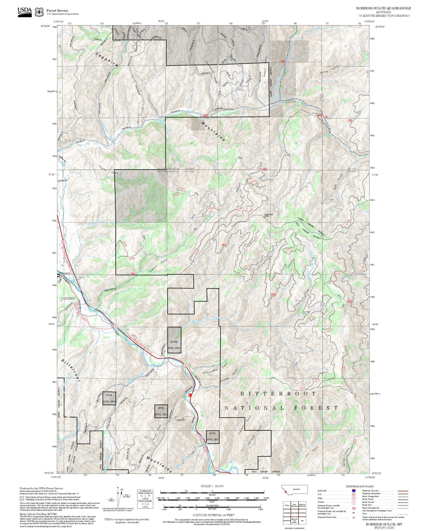 2025 Forest Service Topo Map of Robbins Gulch Montana