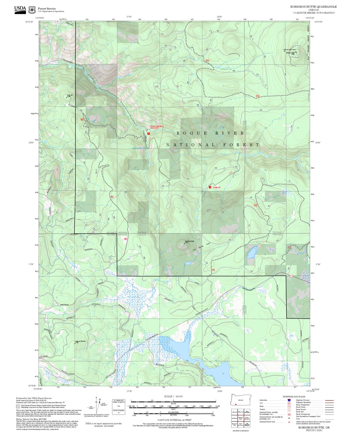 2025 Forest Service Topo Map of Robinson Butte Oregon