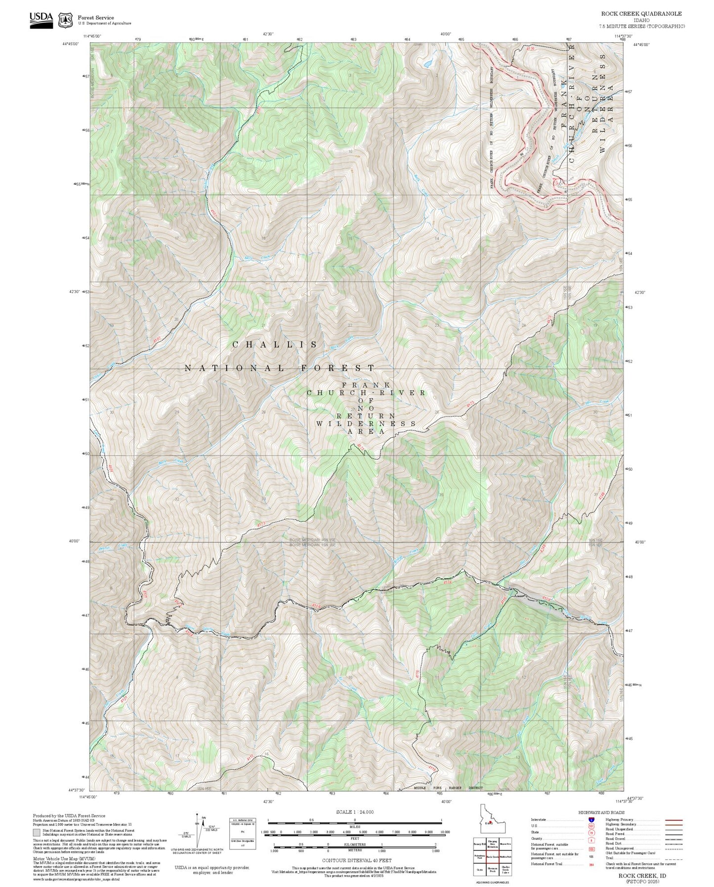 2025 Forest Service Topo Map of Rock Creek Idaho