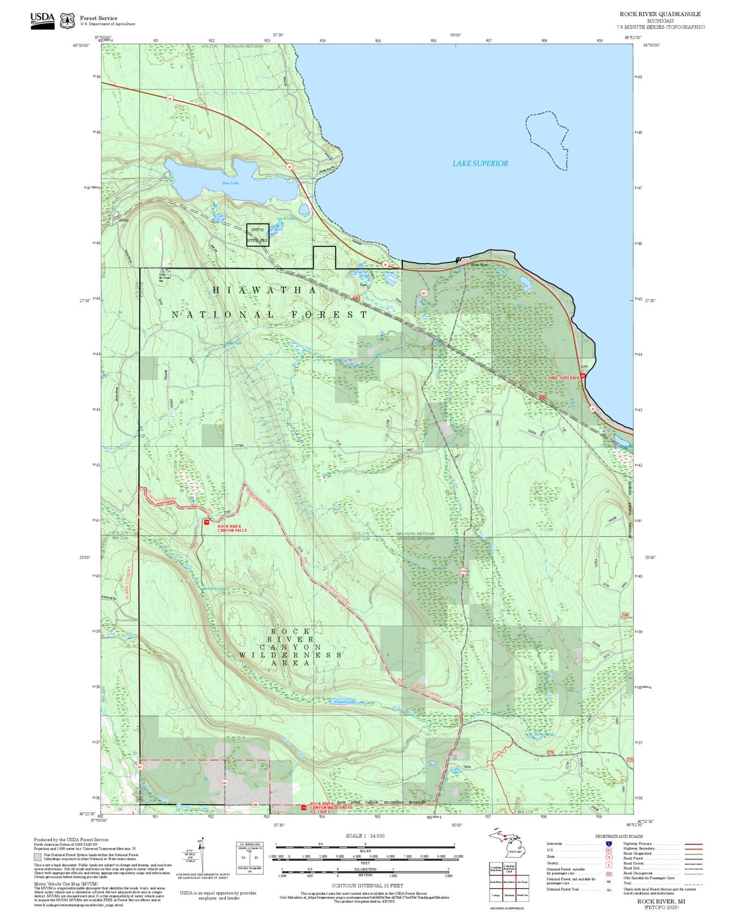 2025 Forest Service Topo Map of Rock River Michigan