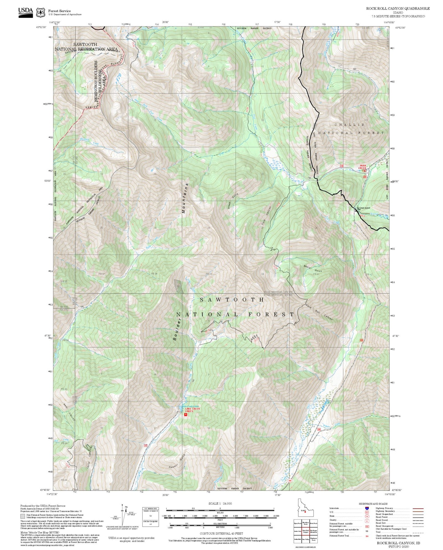 2025 Forest Service Topo Map of Rock Roll Canyon Idaho